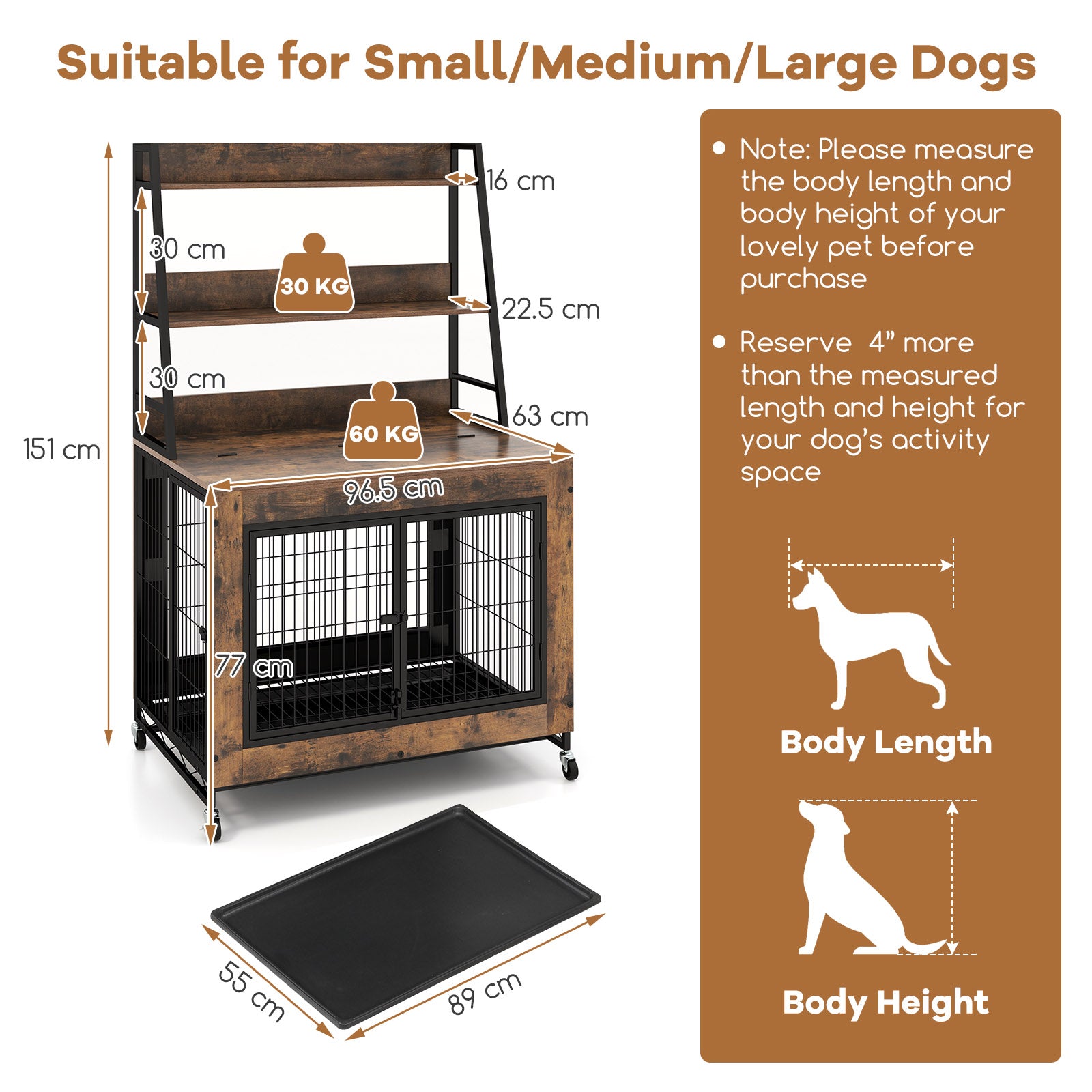 Dog Crate Furniture with 3 Lockable Doors and Flip-up Top-Coffee