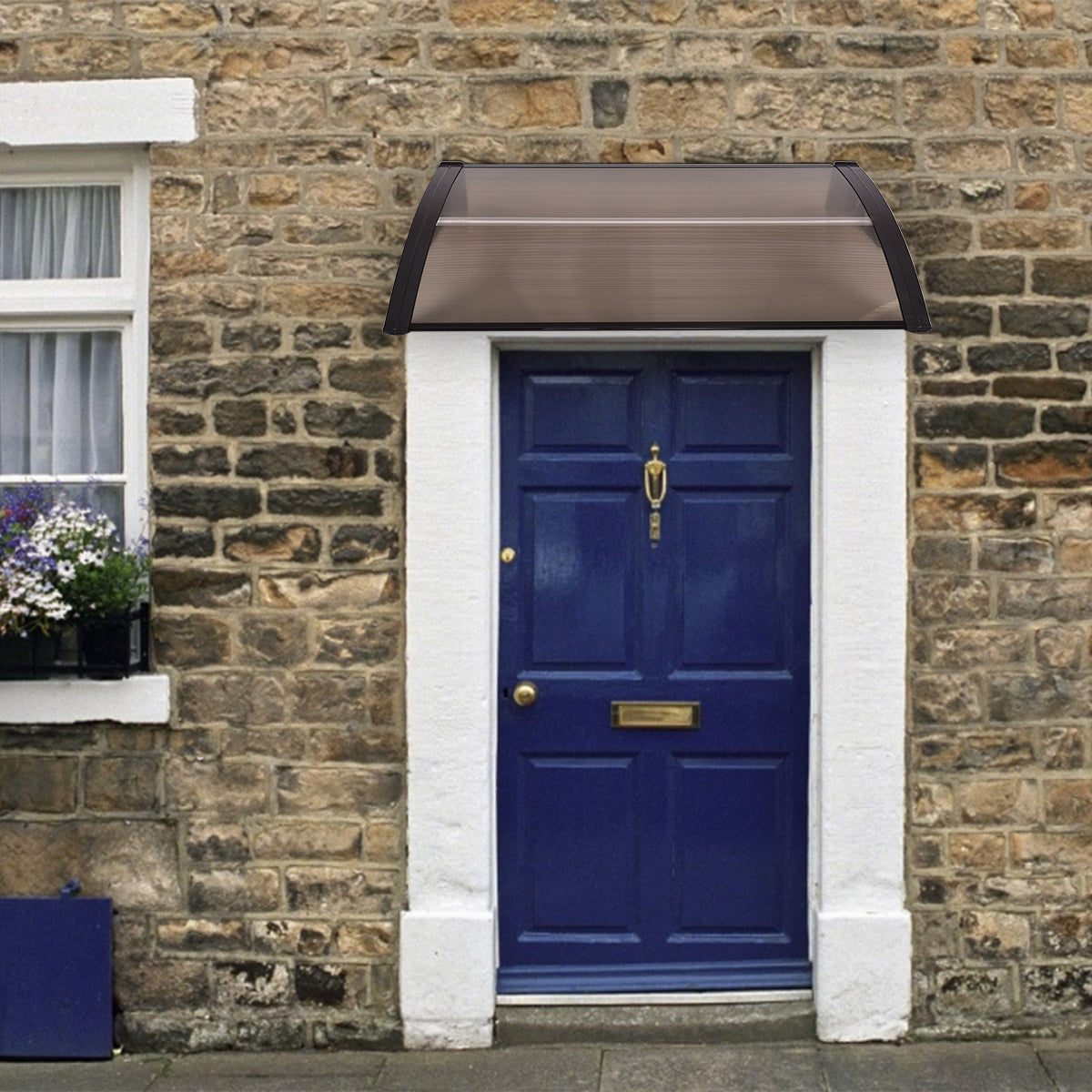 Door Canopy Awning Shelter Front Back Porch Window Roof Outdoor Shade 100*100CM-Brown