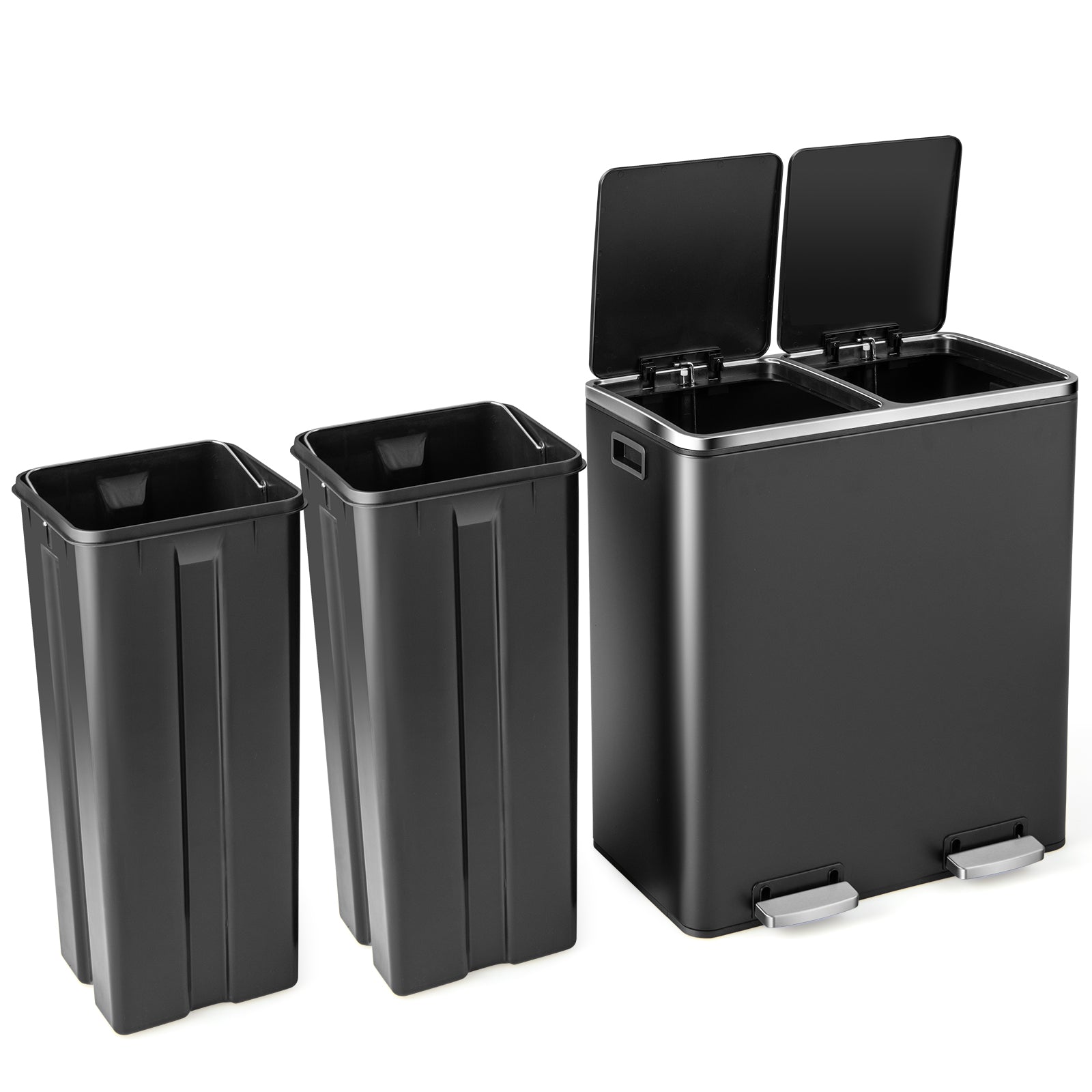 Double Recycle Pedal Bin wth Dual Removable Compartments-Black