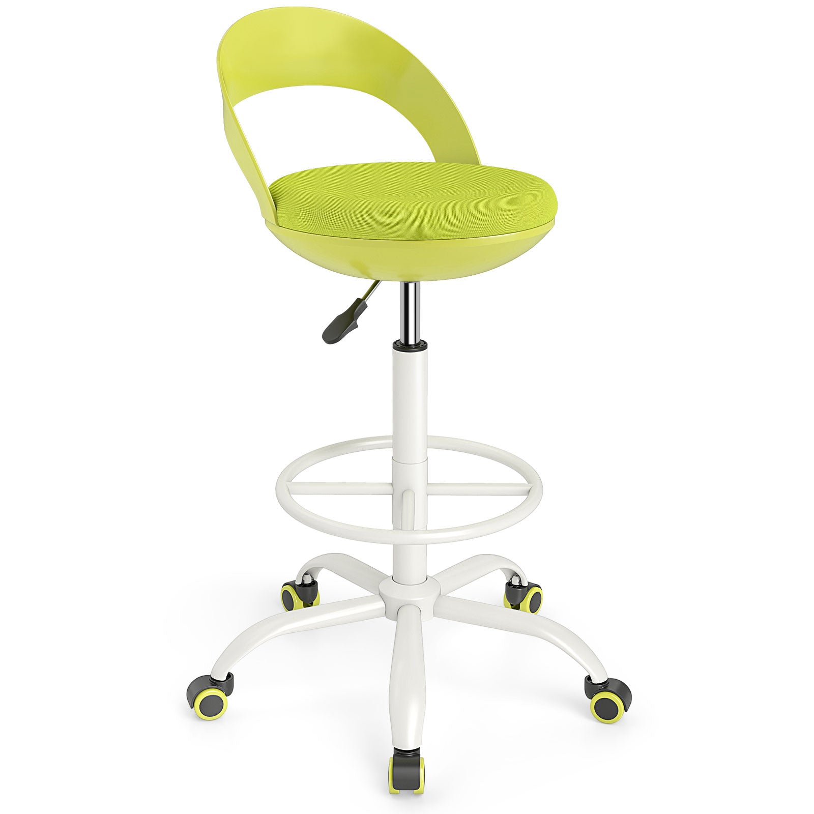 Drafting Stool Rolling Tall Desk Chair with Wheels-Green
