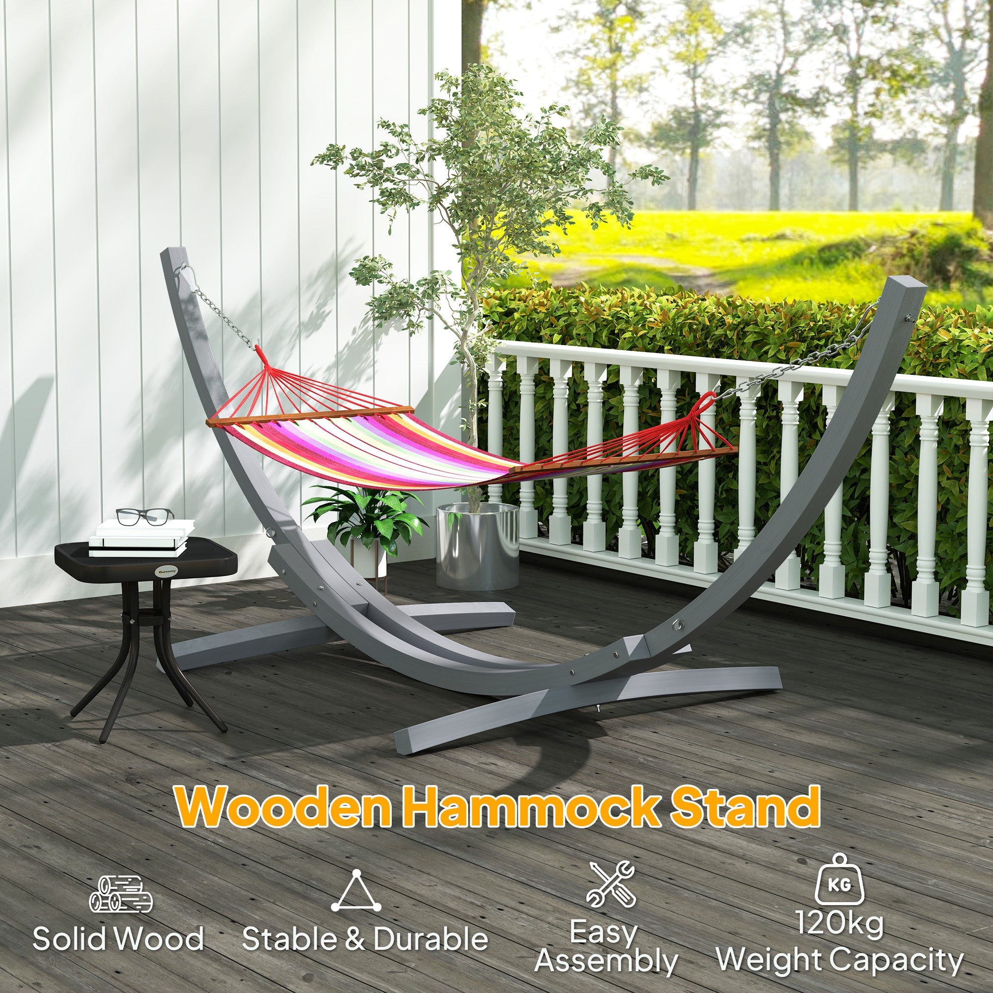 Outsunny 3.25m Wooden Hammock Stand Universal Fit Garden Picnic Camp Accessories, Grey