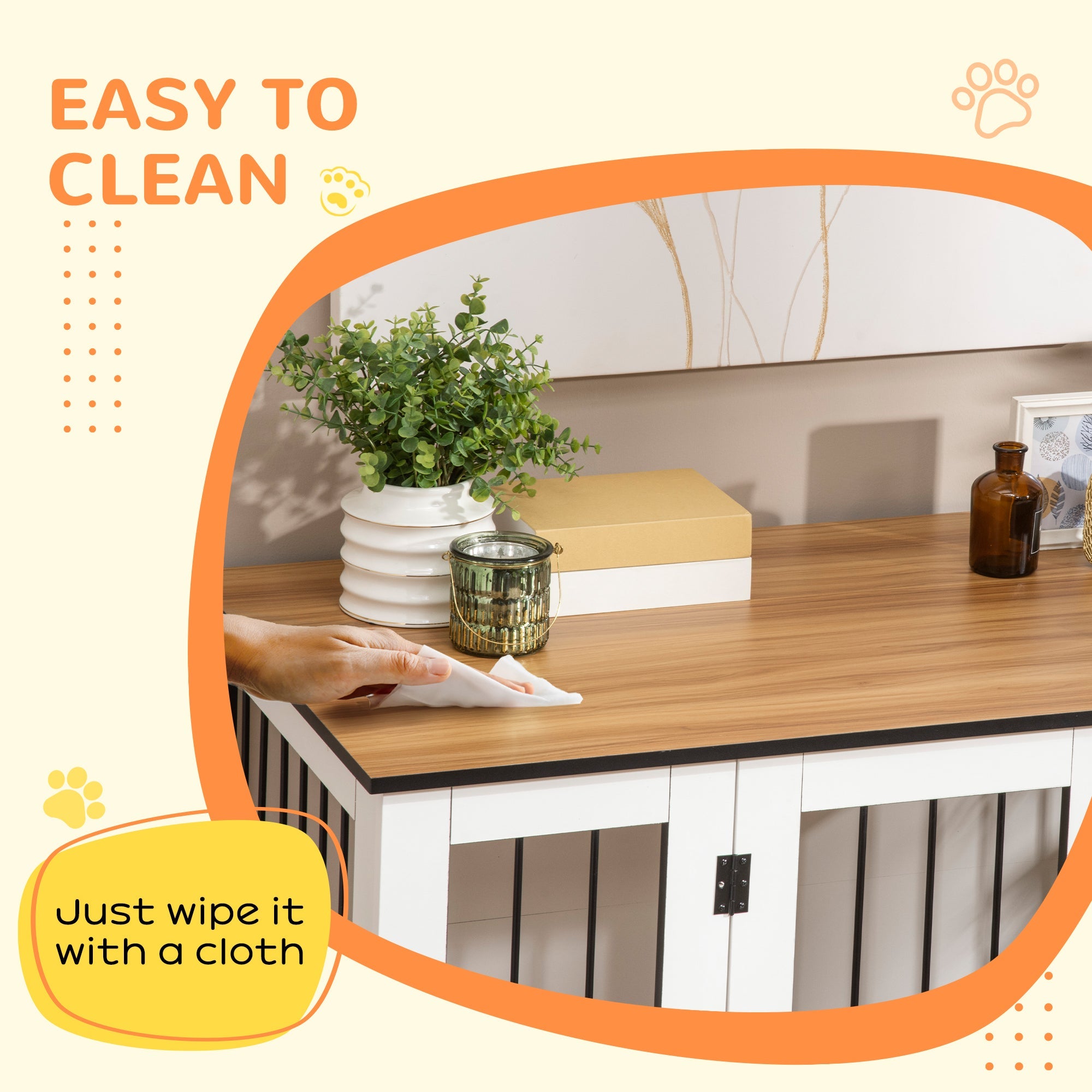 PawHut Dog Crate Furniture, Dog Cage End Table, with Wheels, for Large Dogs, 106 x 60 x 82 cm - White