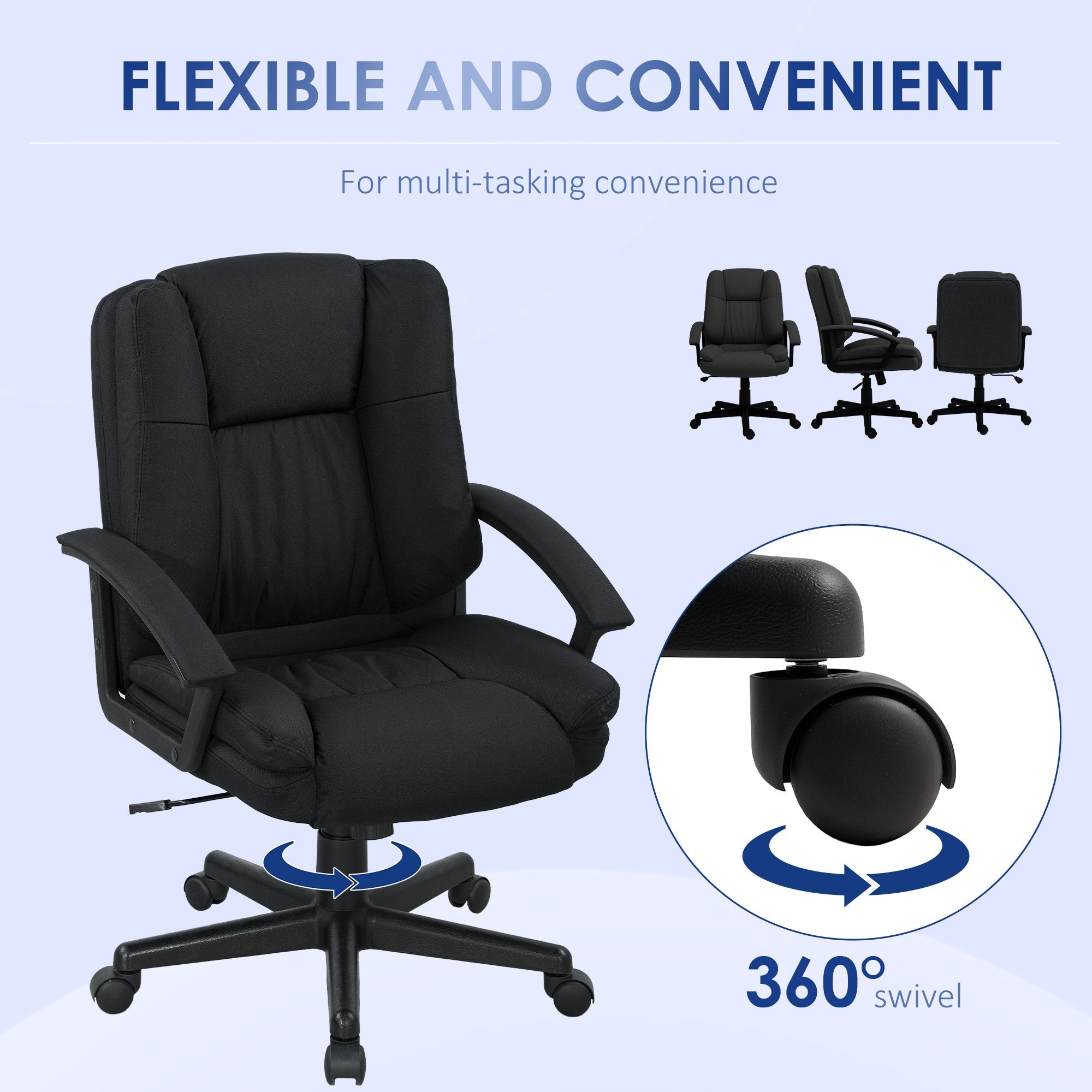 HOMCOM Linen-Look Padded Office Chair - Black