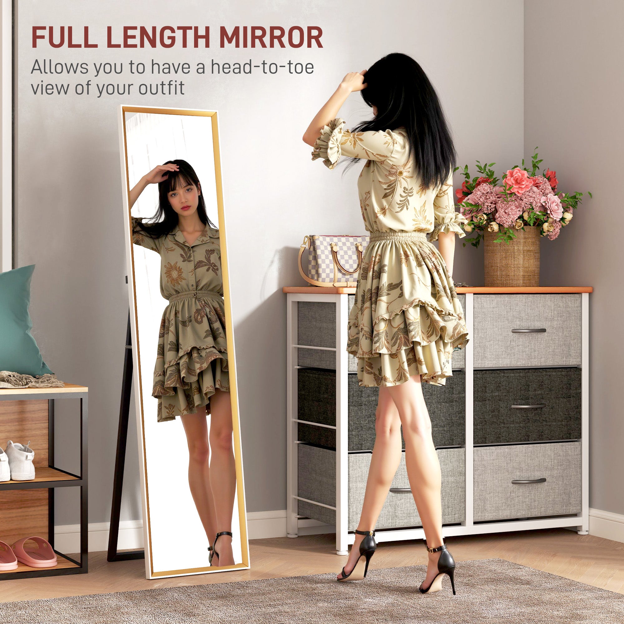 HOMCOM 157 x 37cm Elegant Full-Length Mirror - White/Gold-Tone