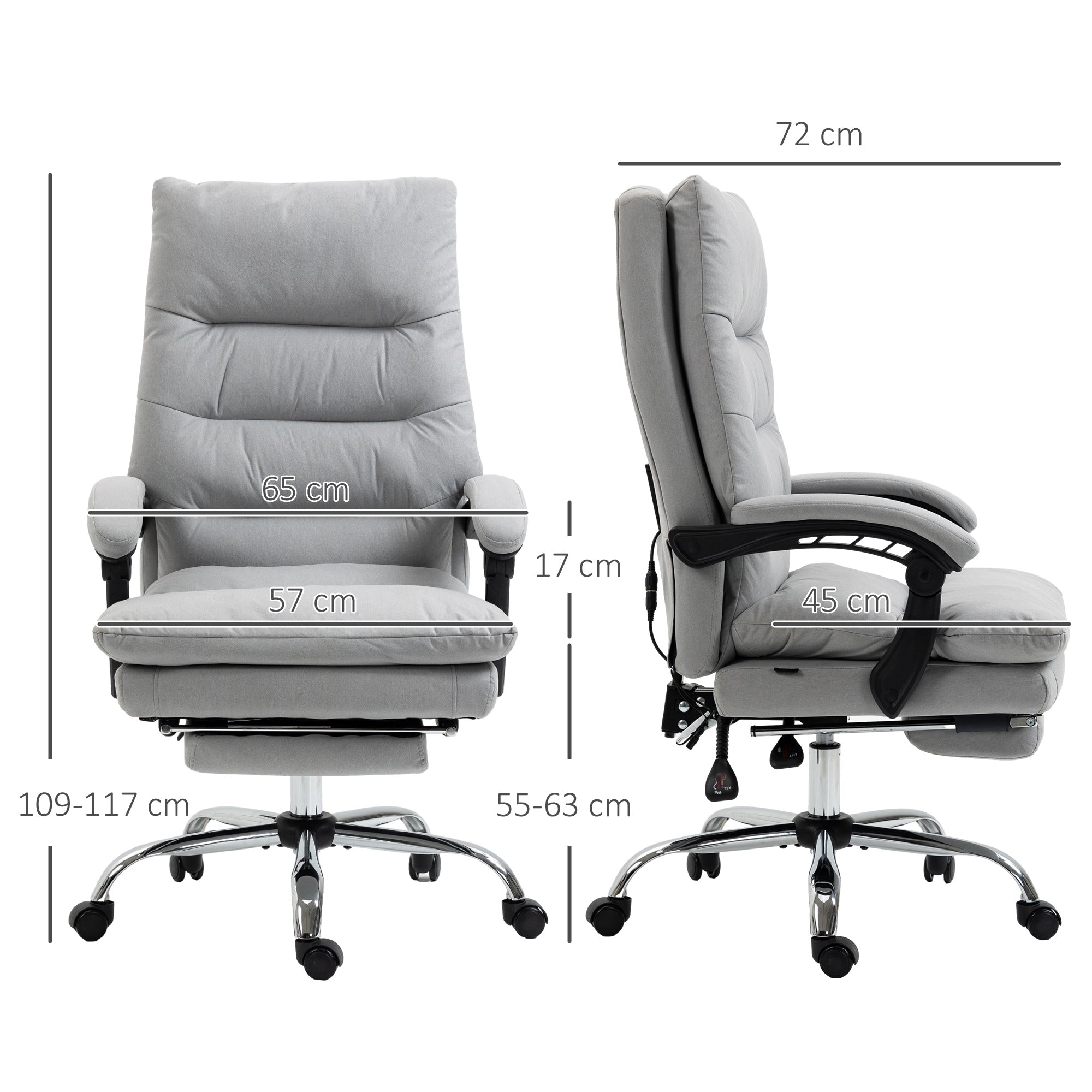 Vinsetto Office Chair with Footrest, Double Padding Ergonomic Desk Chair with 6-Point Vibration Massage and Back Heating, Microfibre Fabric with 135√Ç¬∞ Reclining Back, Grey