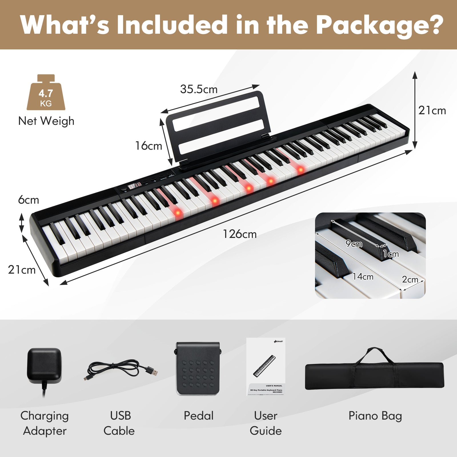 88-Key Electronic Keyboard with Storage Bag for Kids and Adults-Black