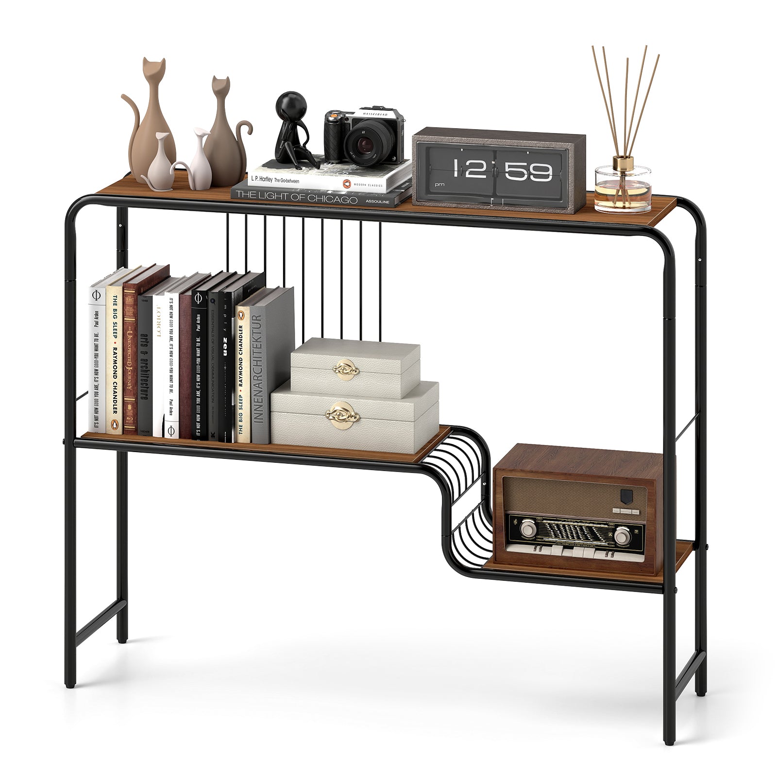 2-Tier Console Table with Storage Shelf and Metal Frame