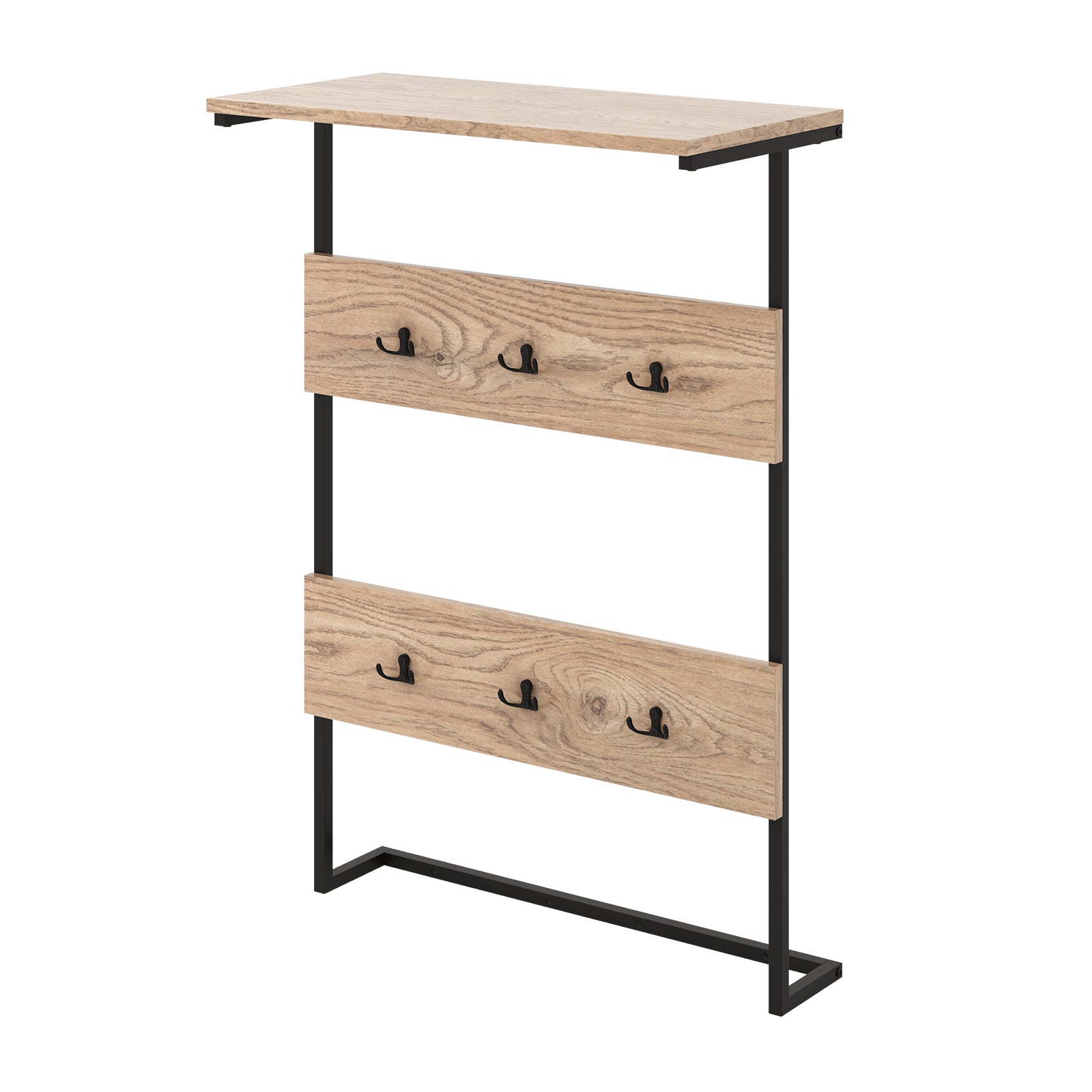 Entryway Wall Coat Rack with 6 Hooks and Display Shelf-Natural