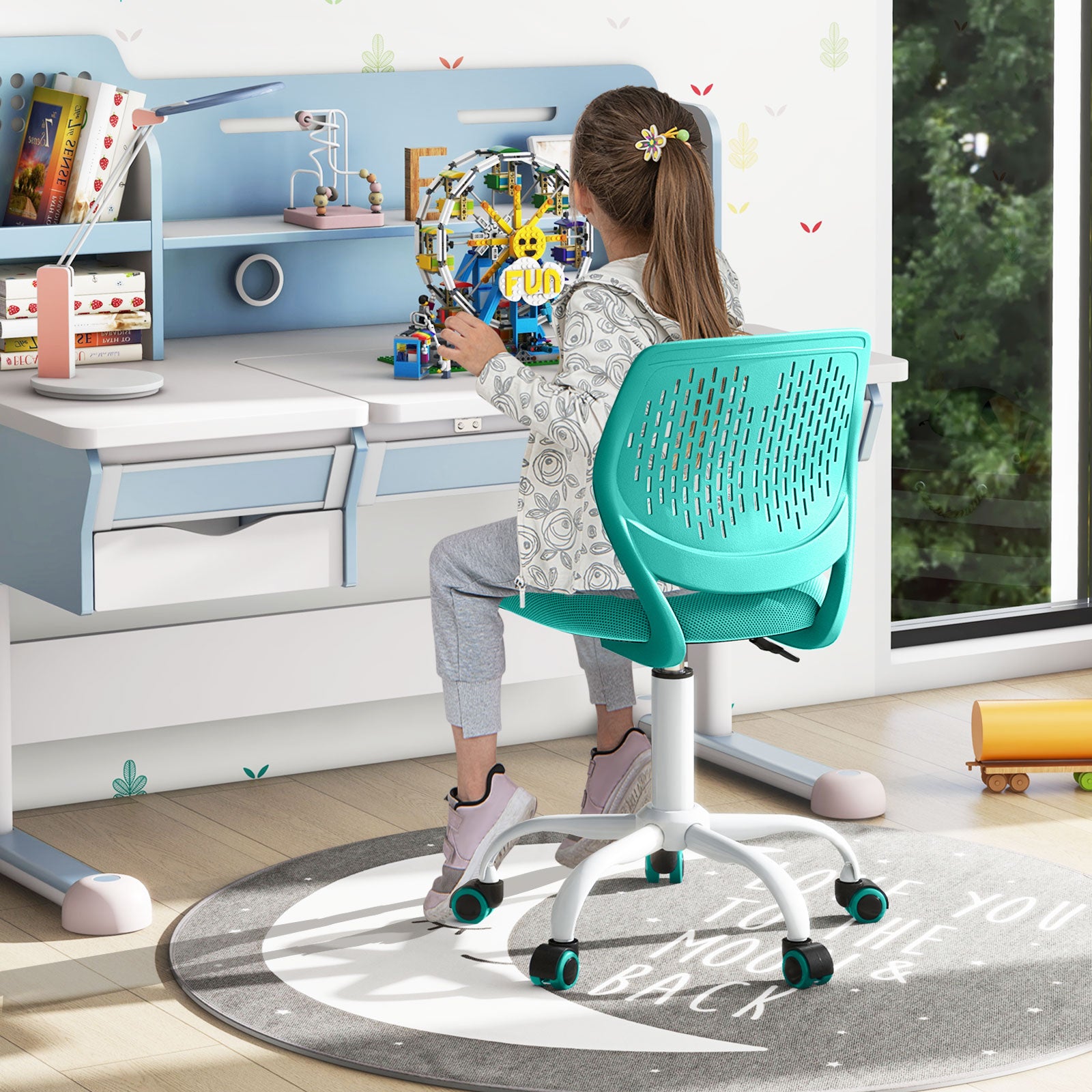 Ergonomic Children Study Chair with Adjustable Height-Green