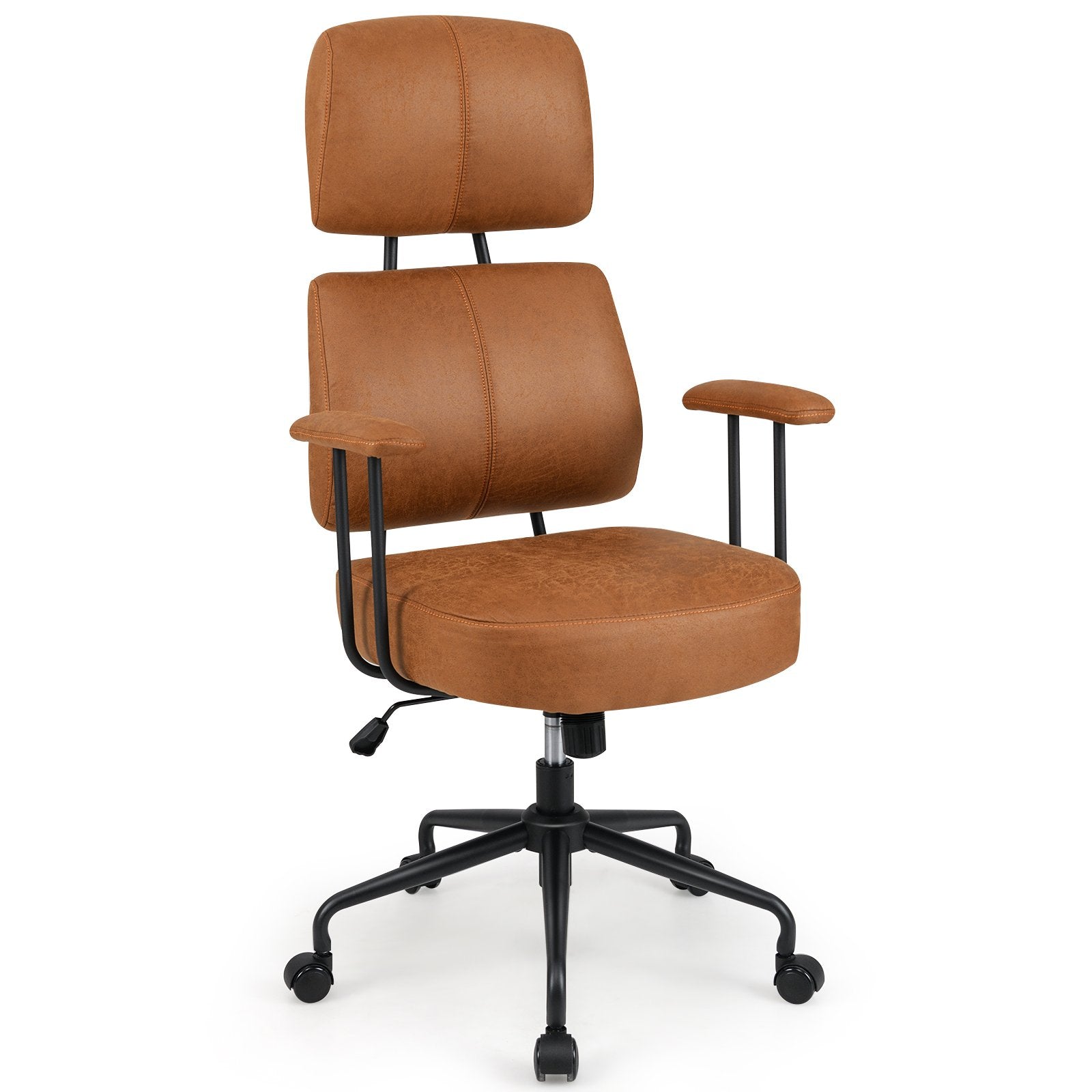 Ergonomic Office Chair with Adjustable Headrest and Spring Cushion Seat-Brown