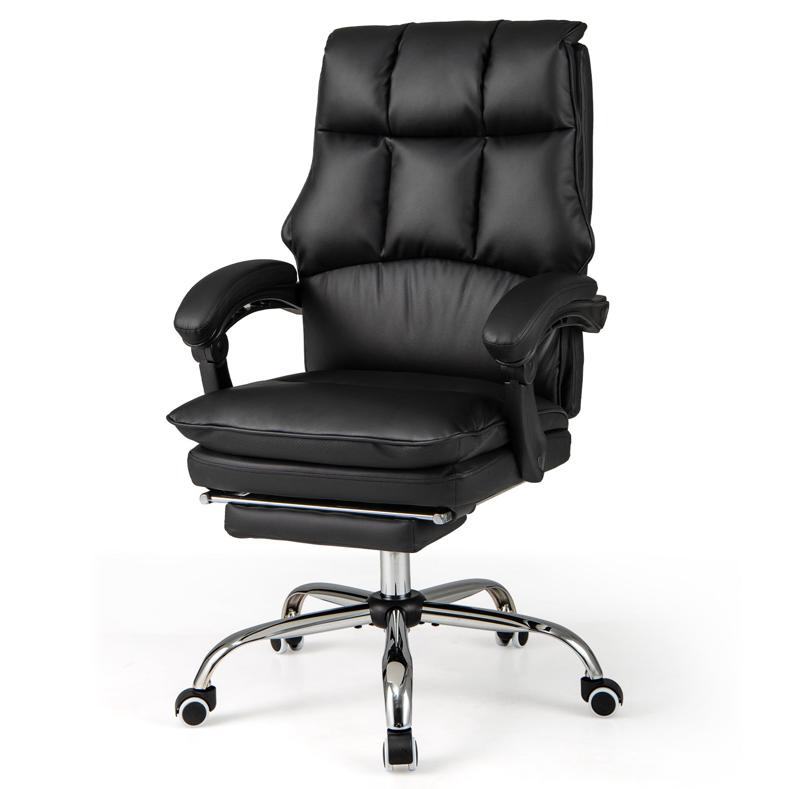 Ergonomic Office Chair PU Leather Adjustable Swivel with Reclining Backrest-Black