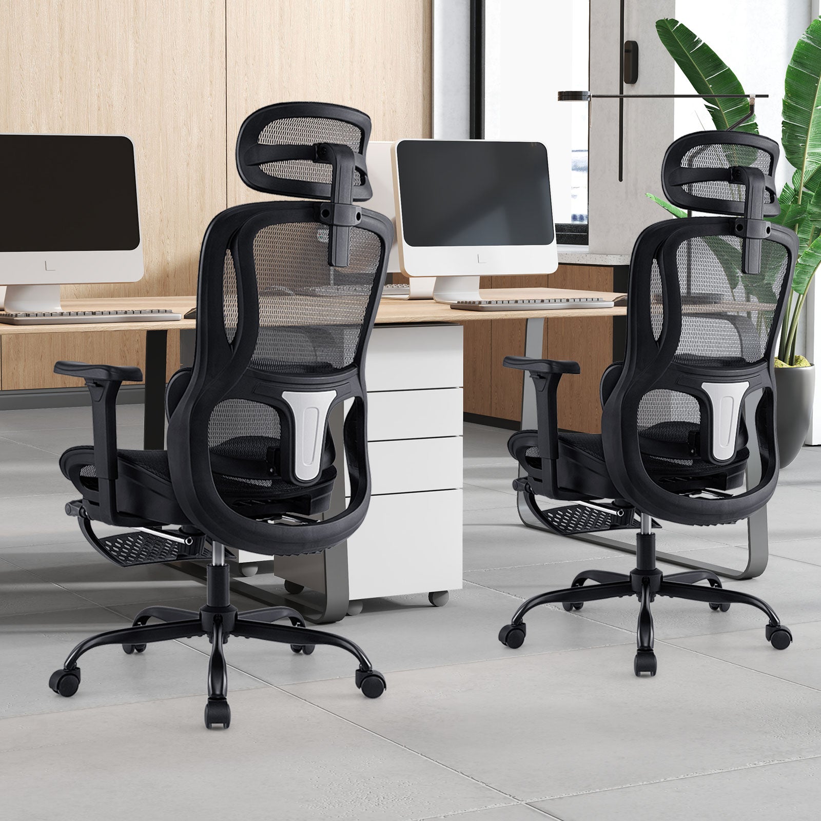 Ergonomic Office Chair Swivel Computer Desk Chair with Rotating Headrest-Black