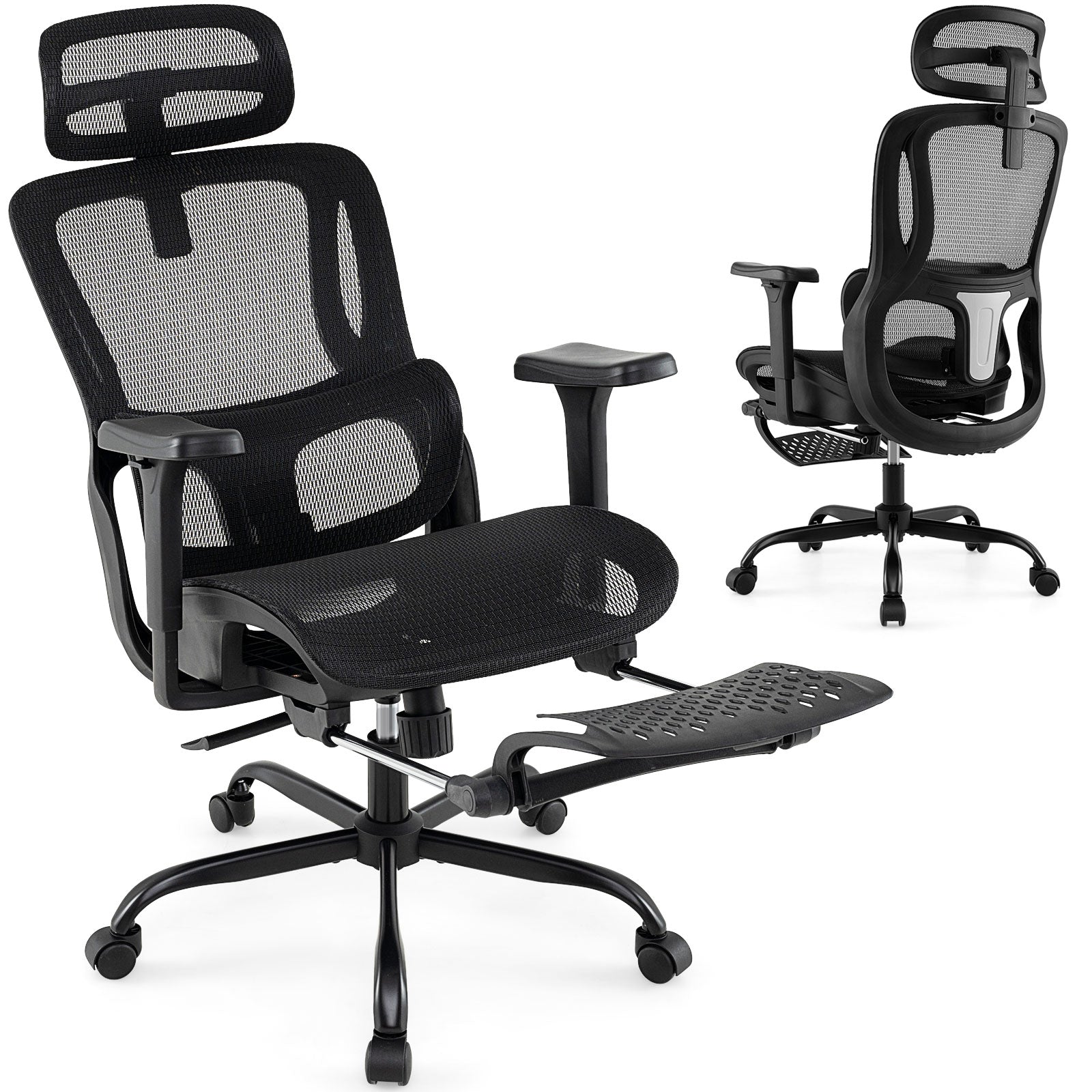 Ergonomic Office Chair Swivel Computer Desk Chair with Rotating Headrest-Black