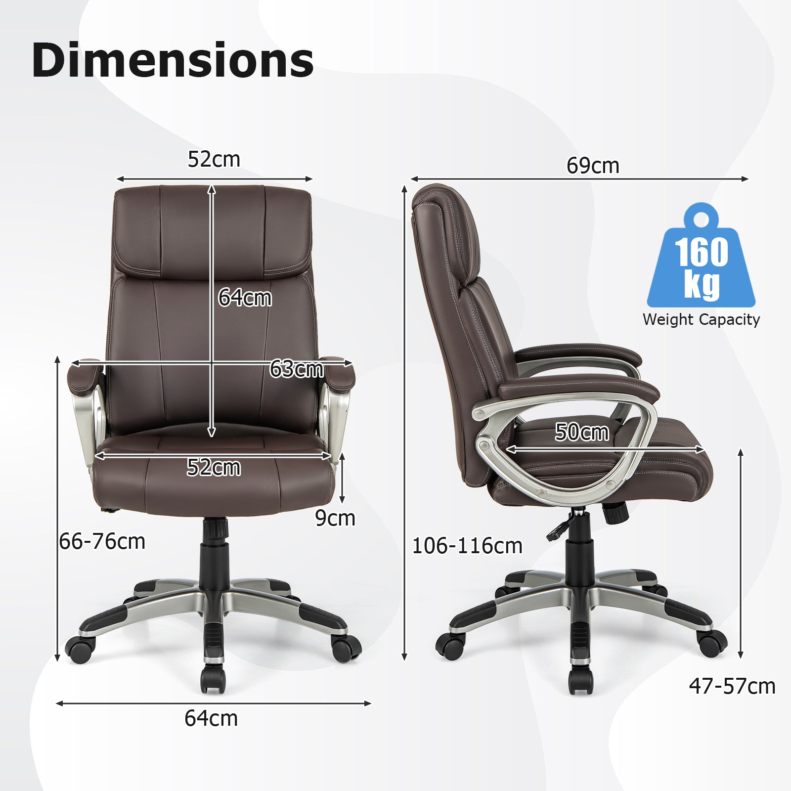 Ergonomic Office Chair with Flip-up Armrests and Rocking Function-Brown