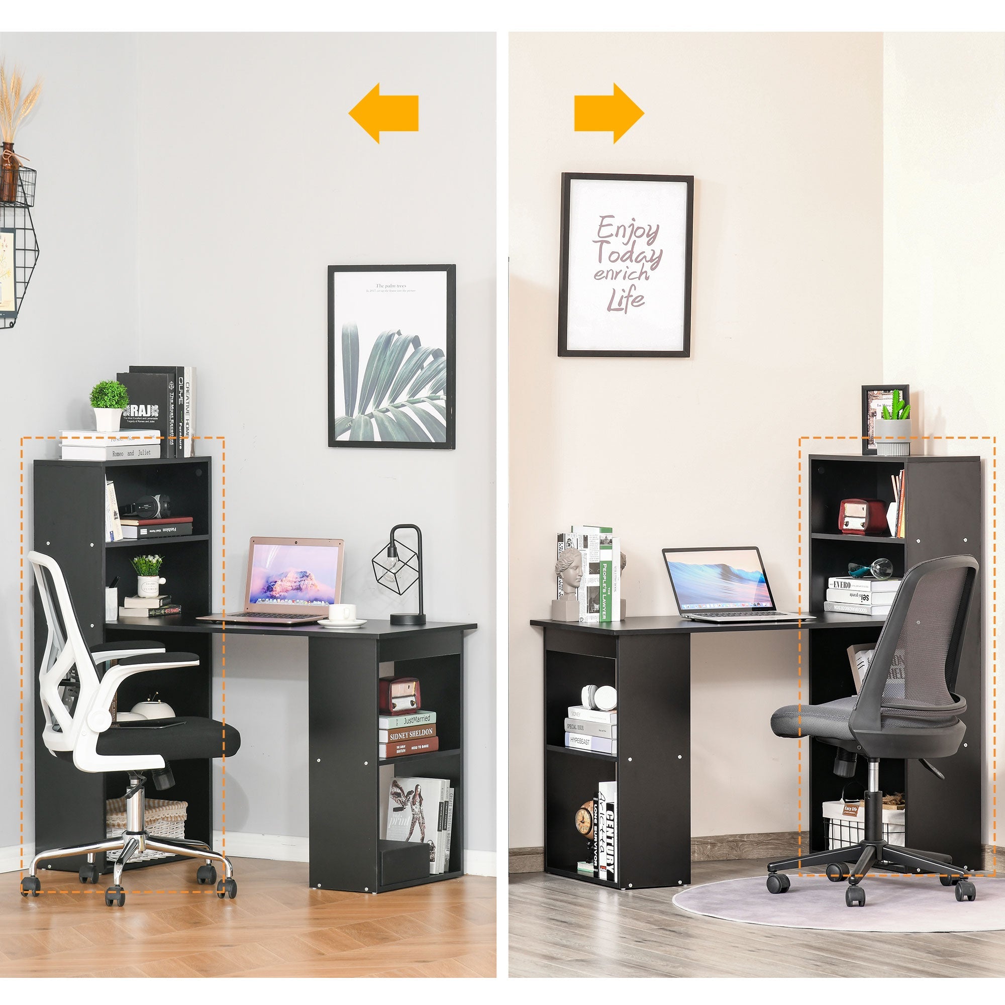 HOMCOM 120cm Computer Desk, Wooden PC Laptop Table with 6-Tier Storage Bookshelves, Home Office Working Study Desk, Writing Workstation, Black