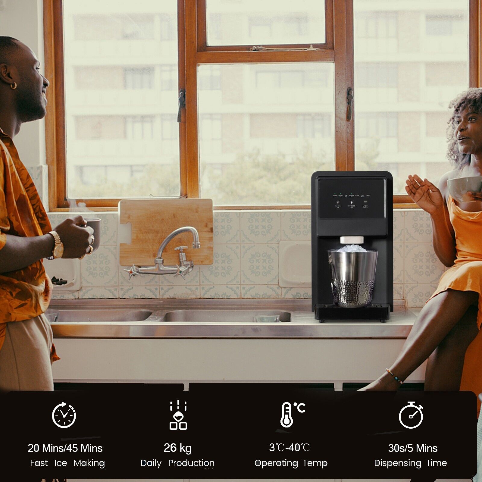 Self Dispensing Countertop Nugget Ice Maker with LED Blue Light-Silver