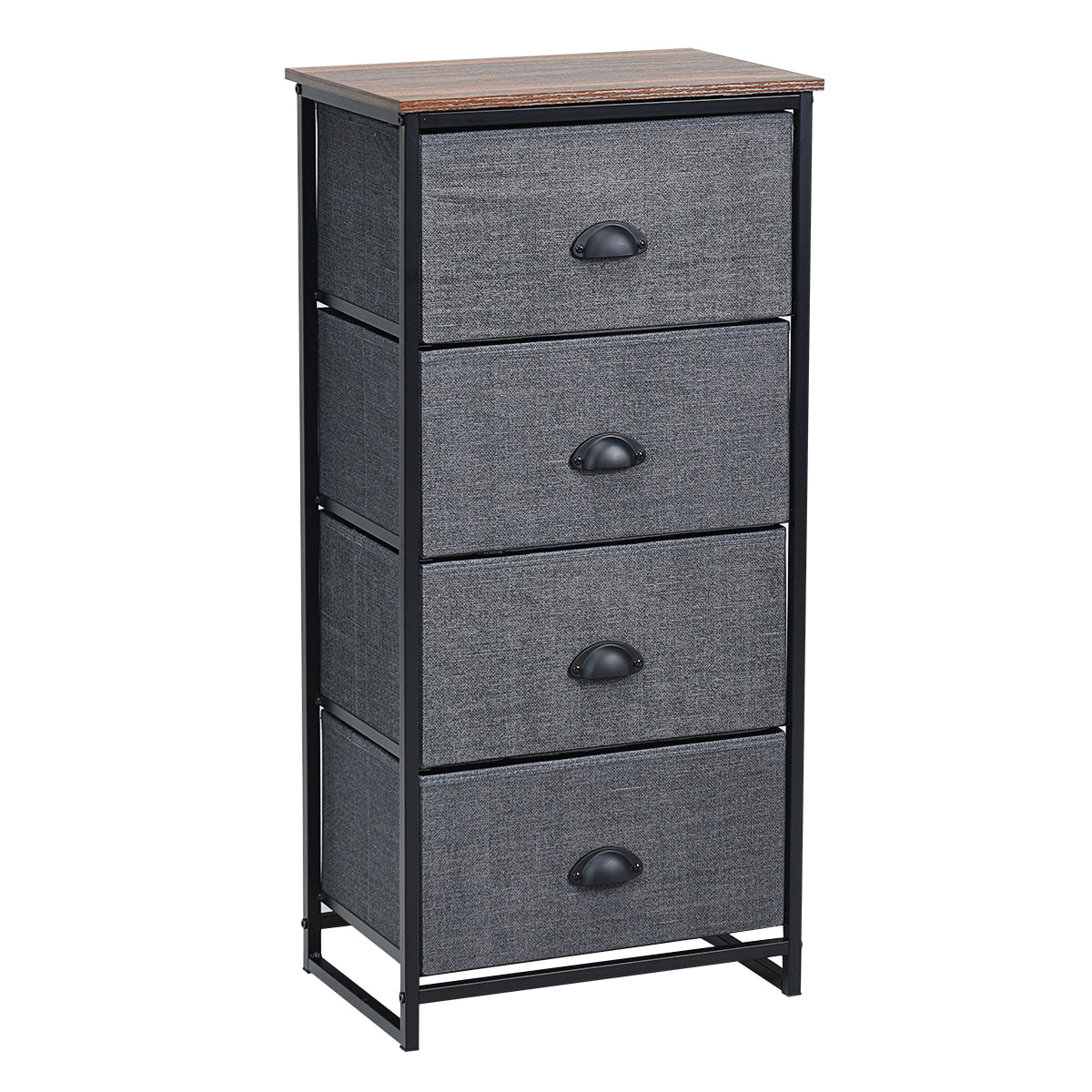 3/4 Fabric Nightstand Bedside Storage Cabinet Folding Drawers-4-Tier-Black