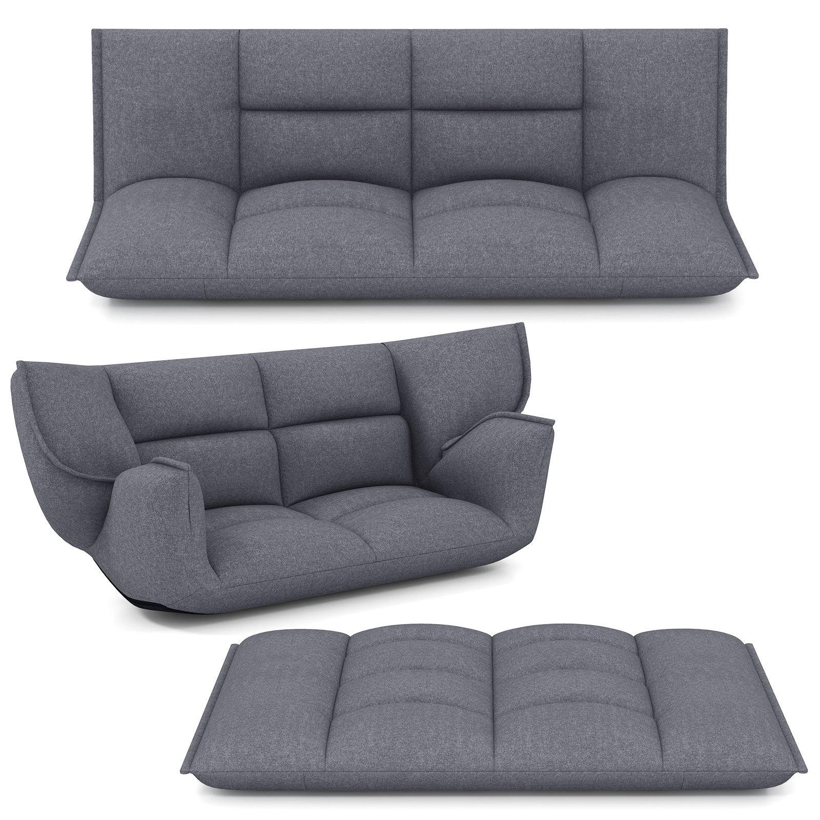 Floor Sofa Chair with 5-Postion Adjustable Backrest and Armrests-Grey