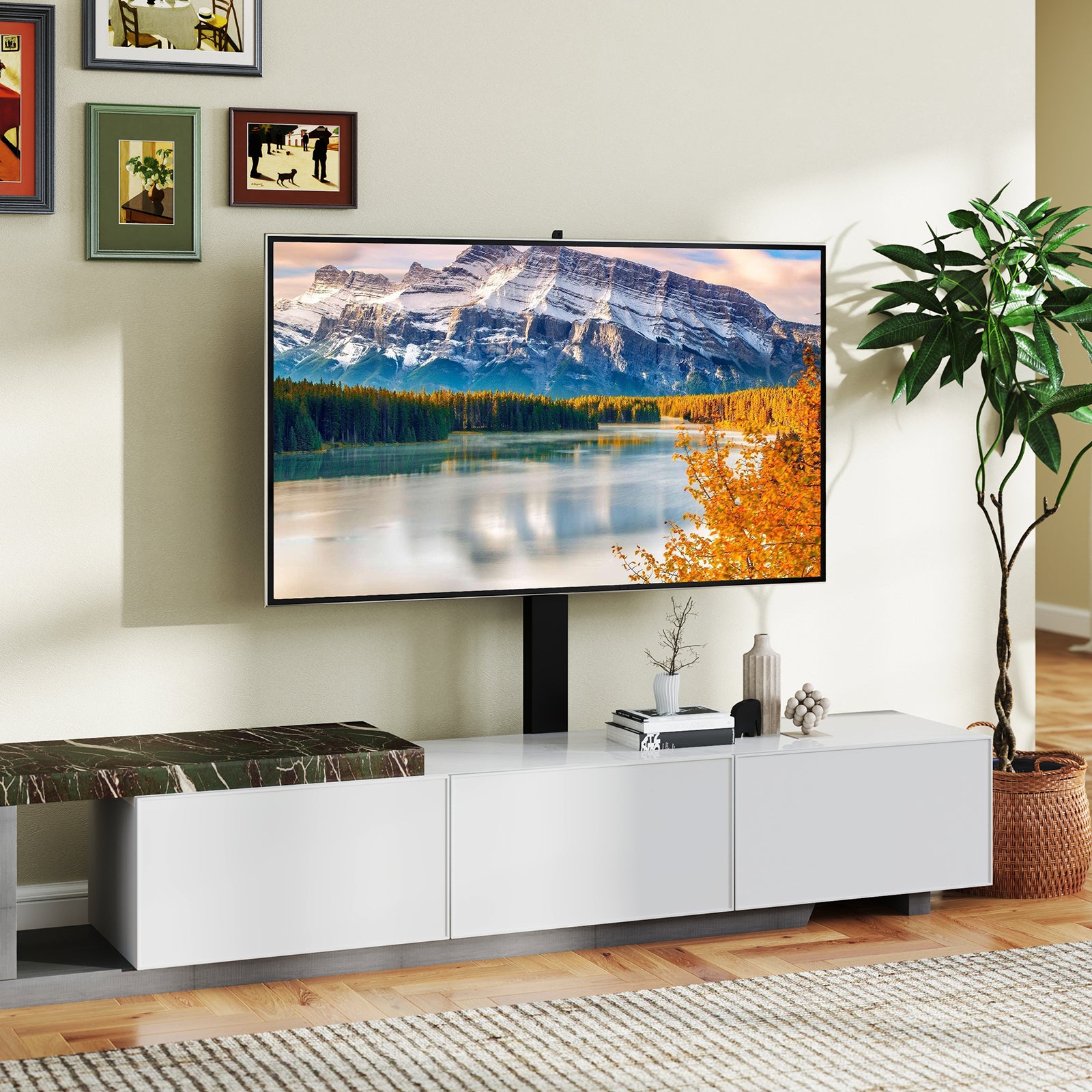 Height Adjustable Floor TV Stand with AV Shelf for 32-70 Inch TVs