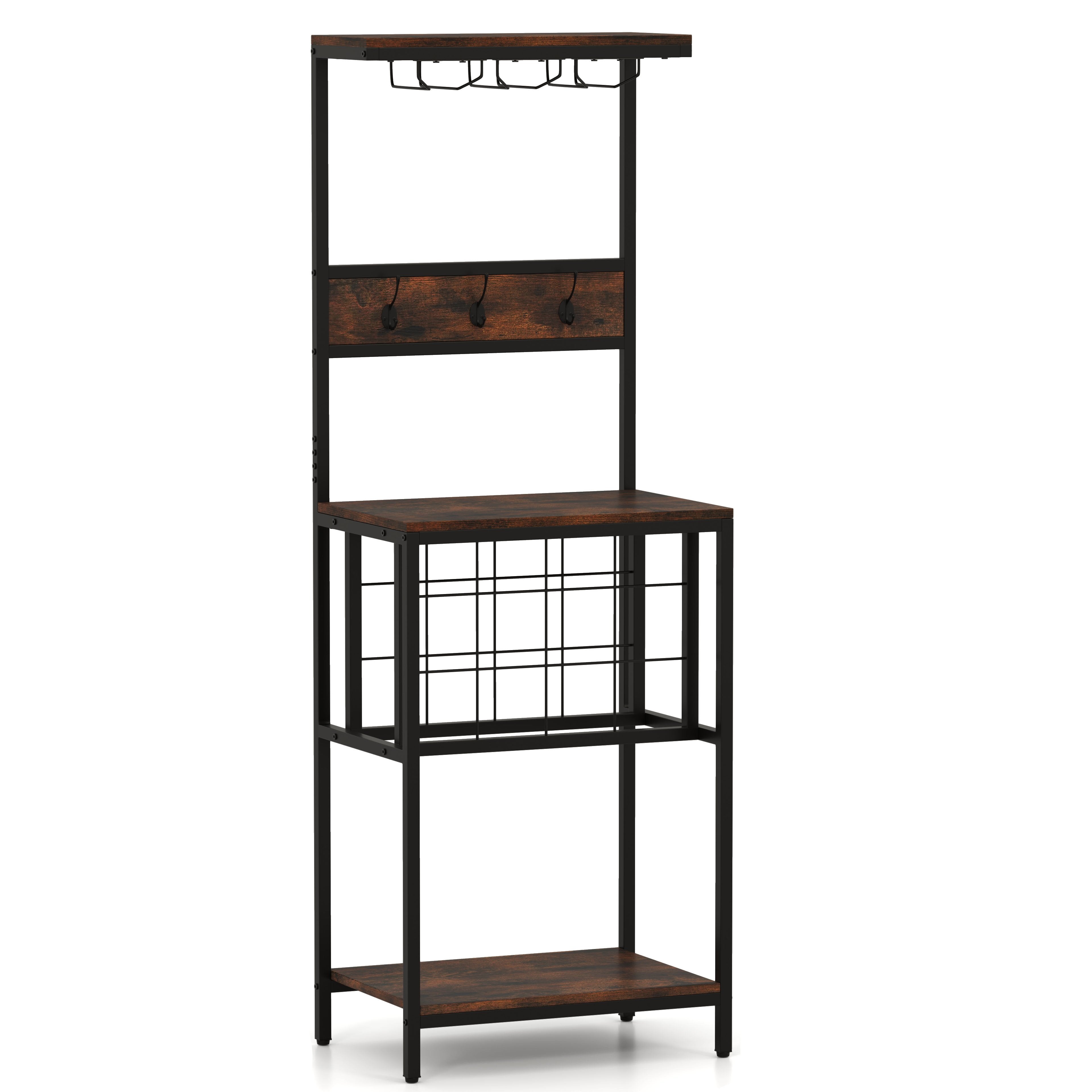 Floor Wine Bar Cabinet with Glass Racks and Wine Bottle Holders-Rustic Brown