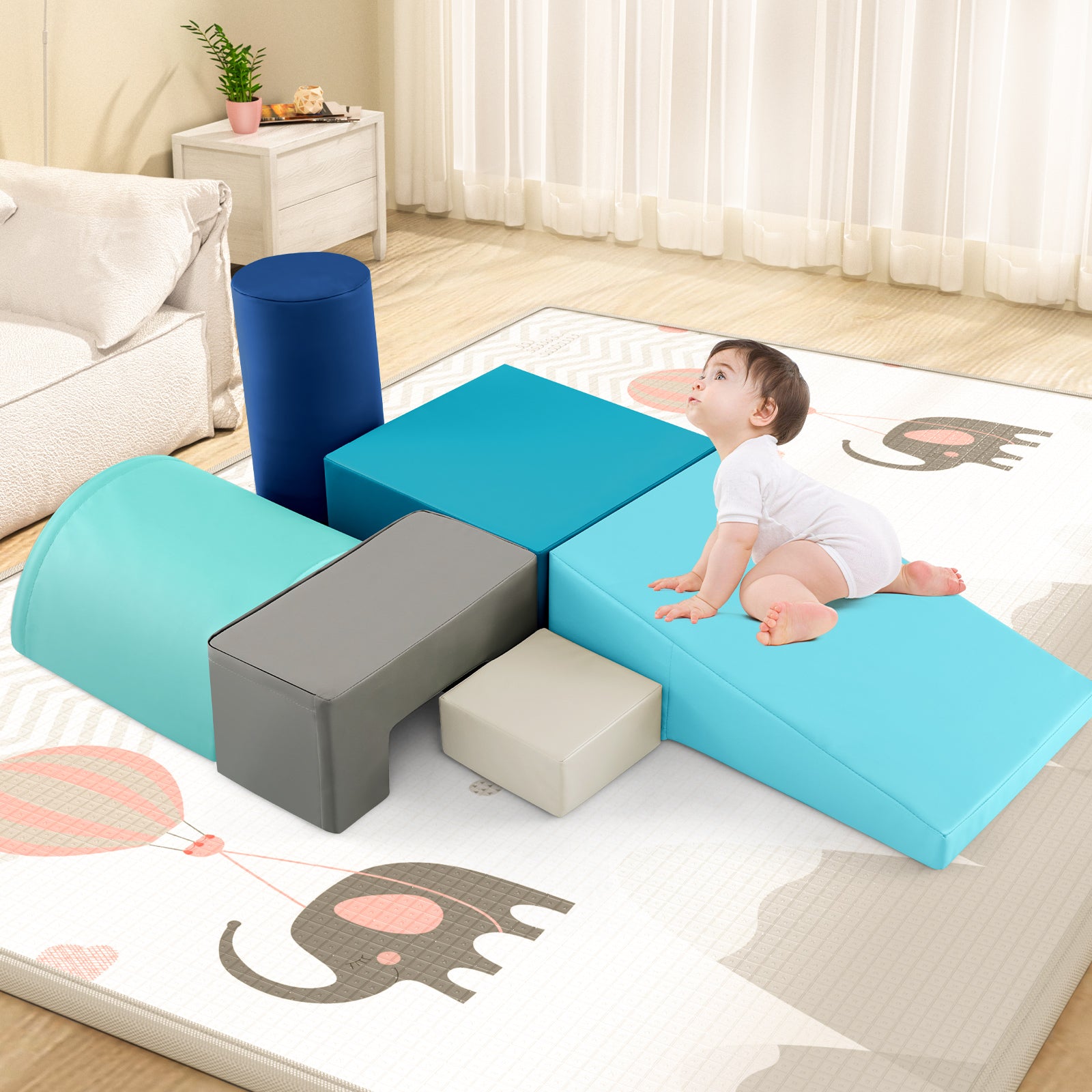 Foam Climbing Blocks with PU Cover for Toddlers 1-3-Navy