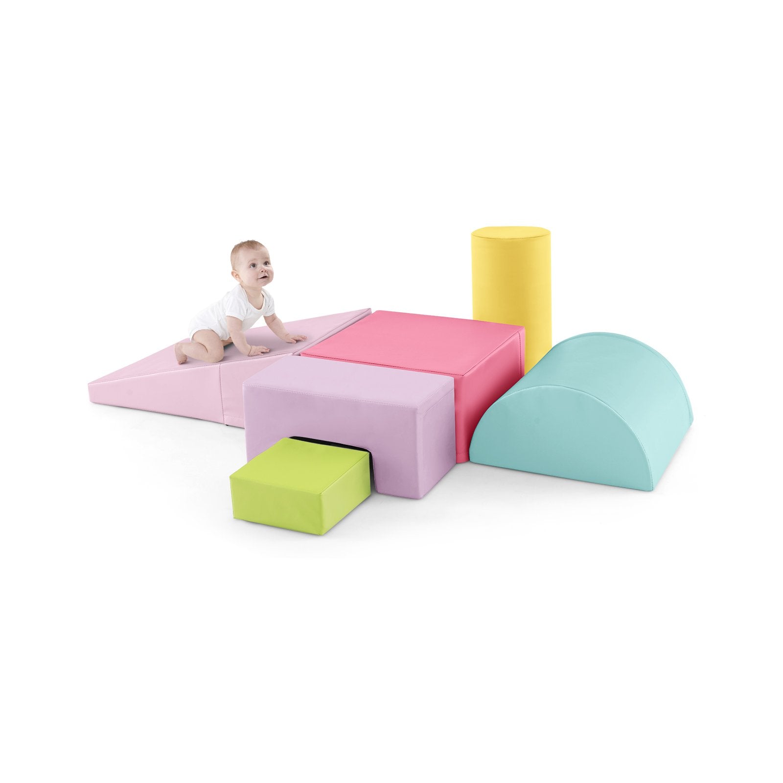 Foam Climbing Blocks with PU Cover for Toddlers 1-3-Macaron Pink