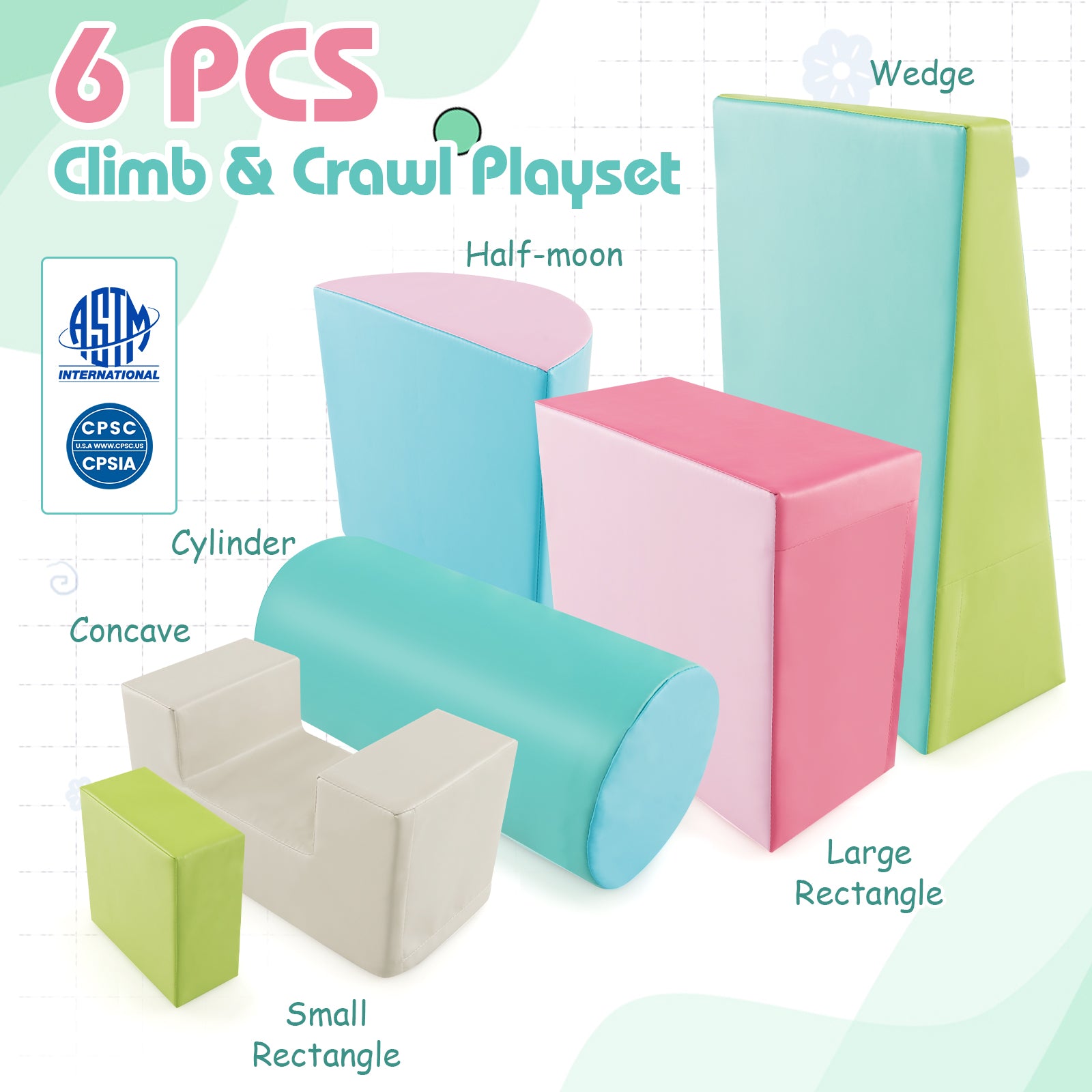 Foam Climbing Blocks with PU Cover for Toddlers 1-3-Green
