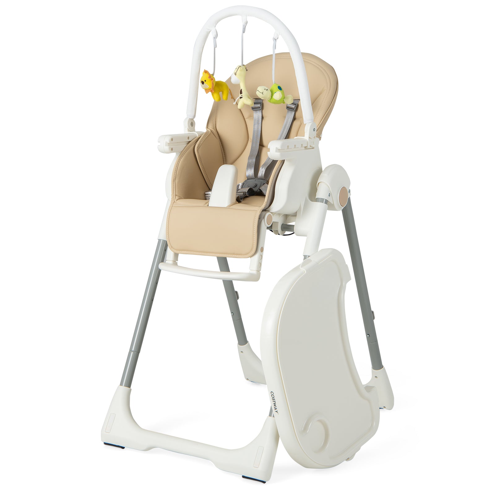 4-in-1 Foldable Baby High Chair with 7 Adjustable Heights and 4 Reclining Angles-Yellow