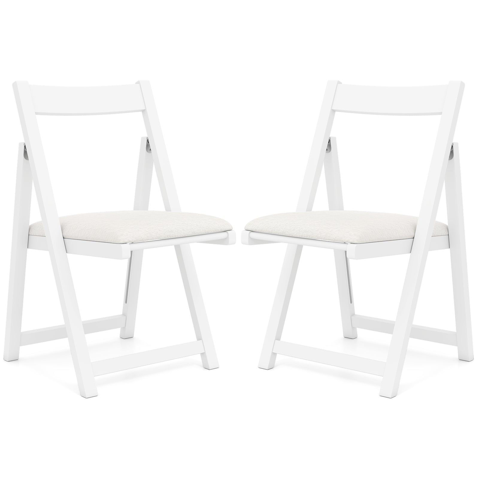 Foldable Dining Chair Set of 2 with Padded Seat and Curved Backrest-White