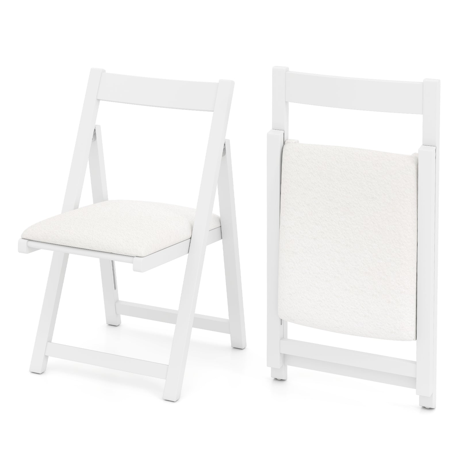 Foldable Dining Chair Set of 2 with Padded Seat and Curved Backrest-White