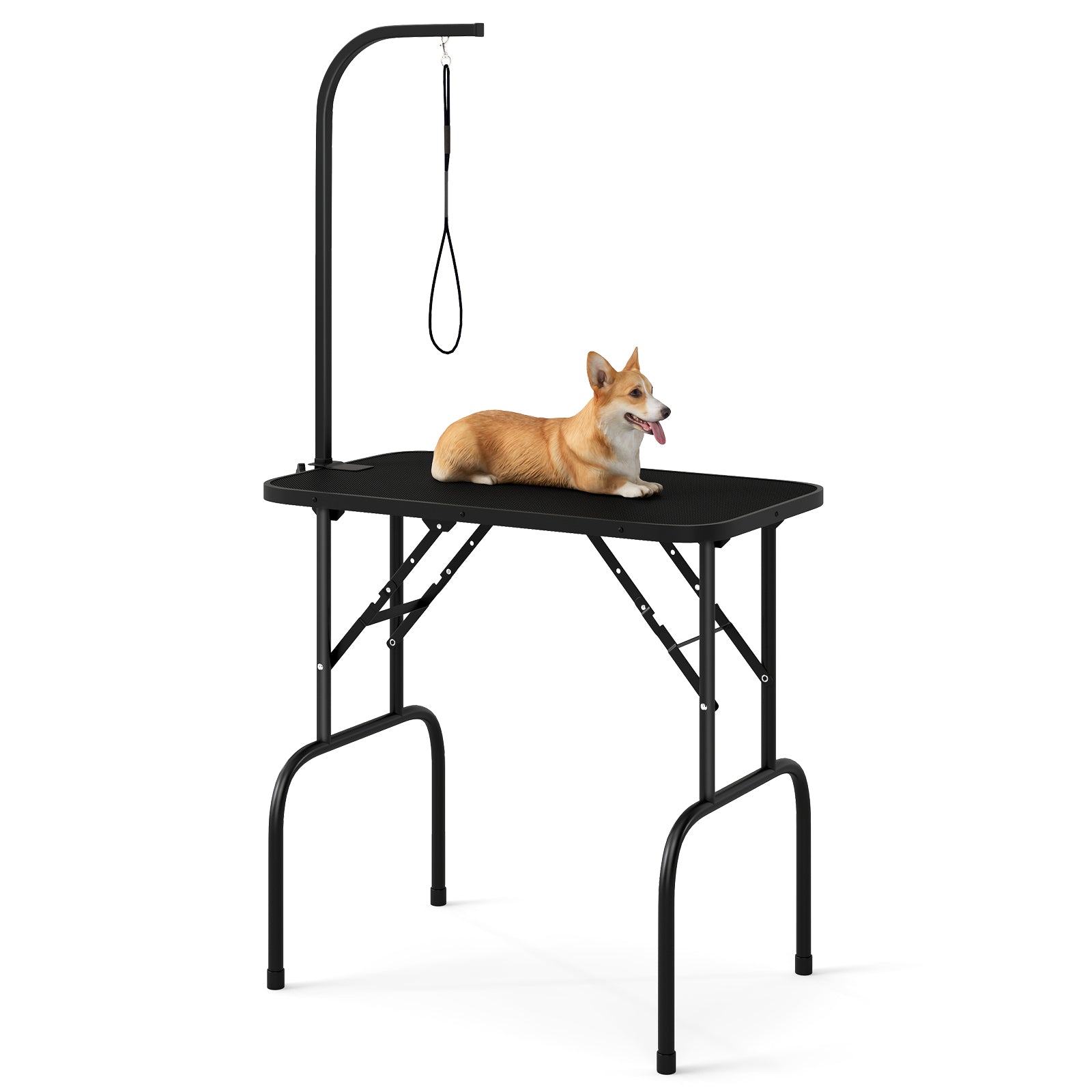 Foldable Dog Grooming Table with Height Adjustable Arms and Noose-Black