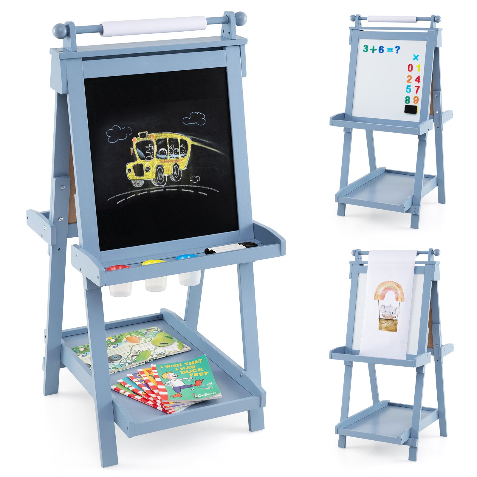 3-in-1 Double-sided Art Easel Foldable Easel for Kids-Blue