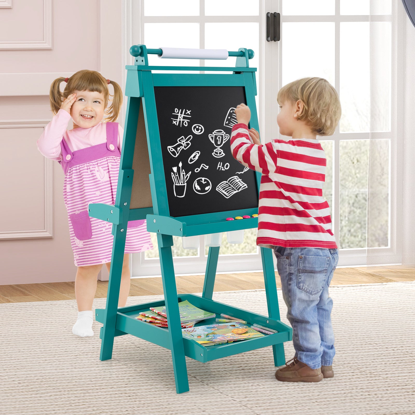 3-in-1 Double-sided Art Easel Foldable Easel for Kids-Green