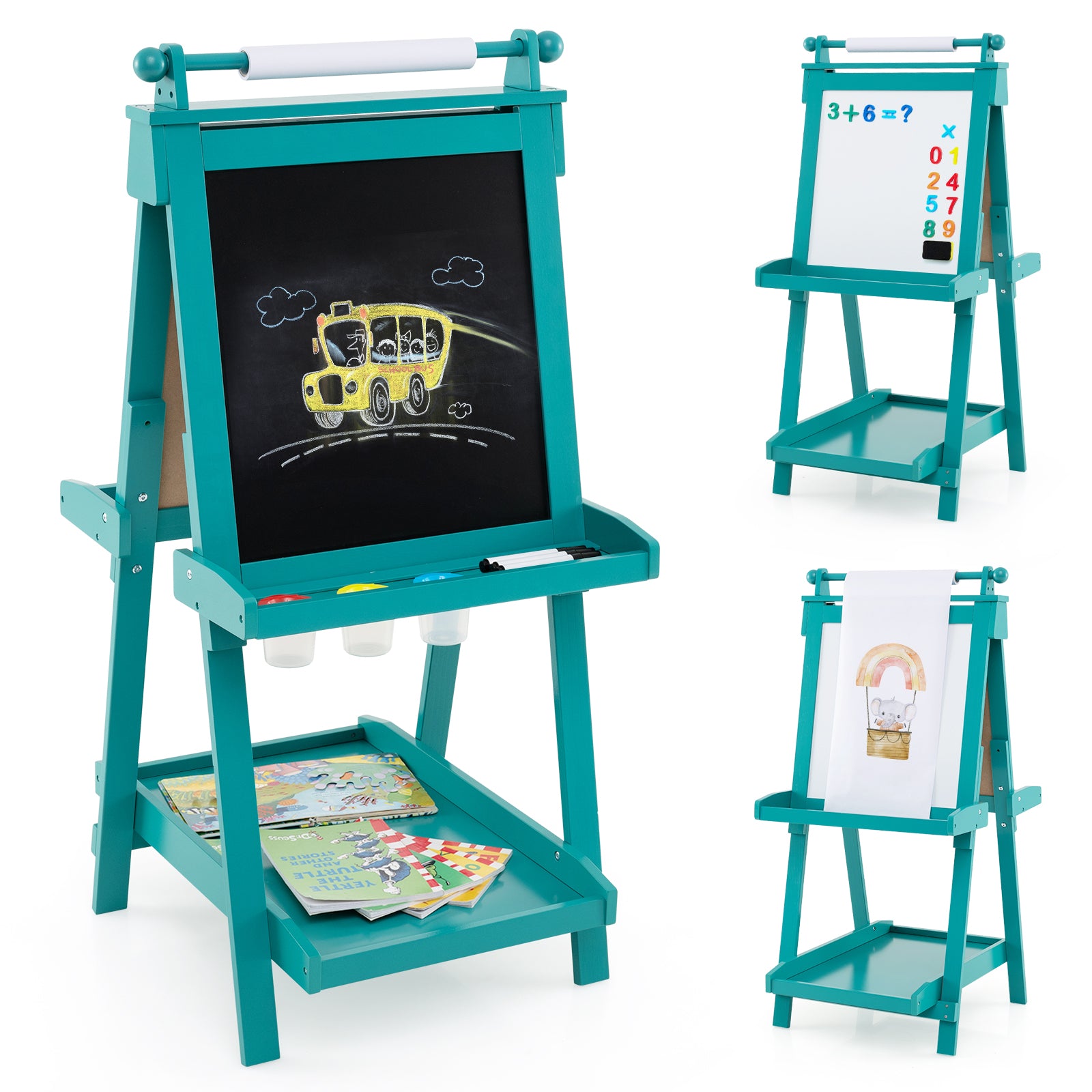 3-in-1 Double-sided Art Easel Foldable Easel for Kids-Green