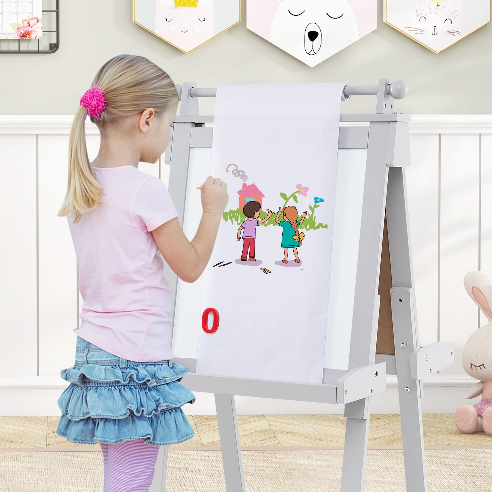 3-in-1 Double-sided Art Easel Foldable Easel for Kids-Grey