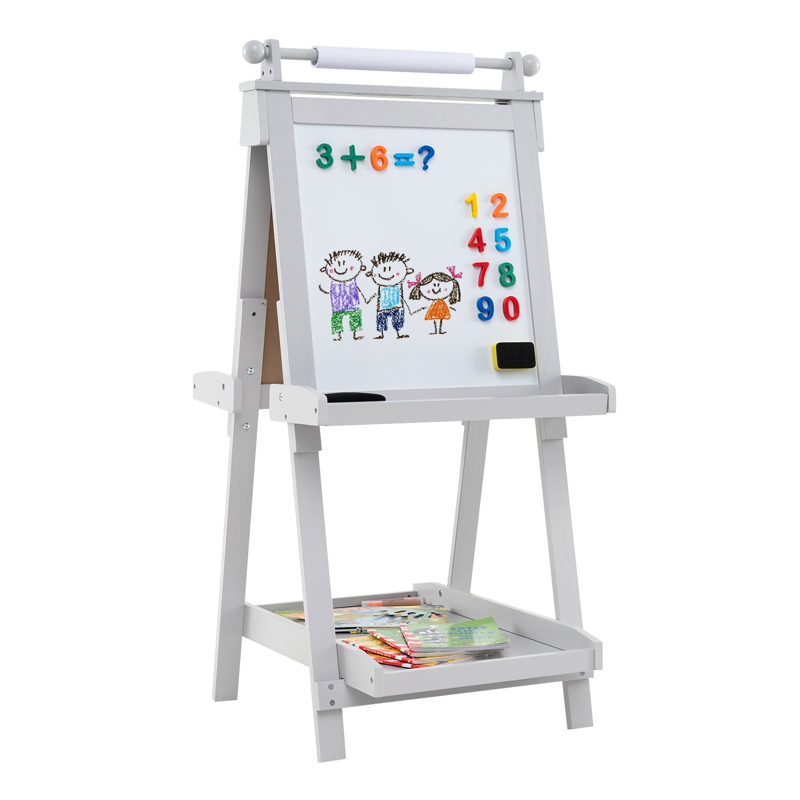 3-in-1 Double-sided Art Easel Foldable Easel for Kids-Grey