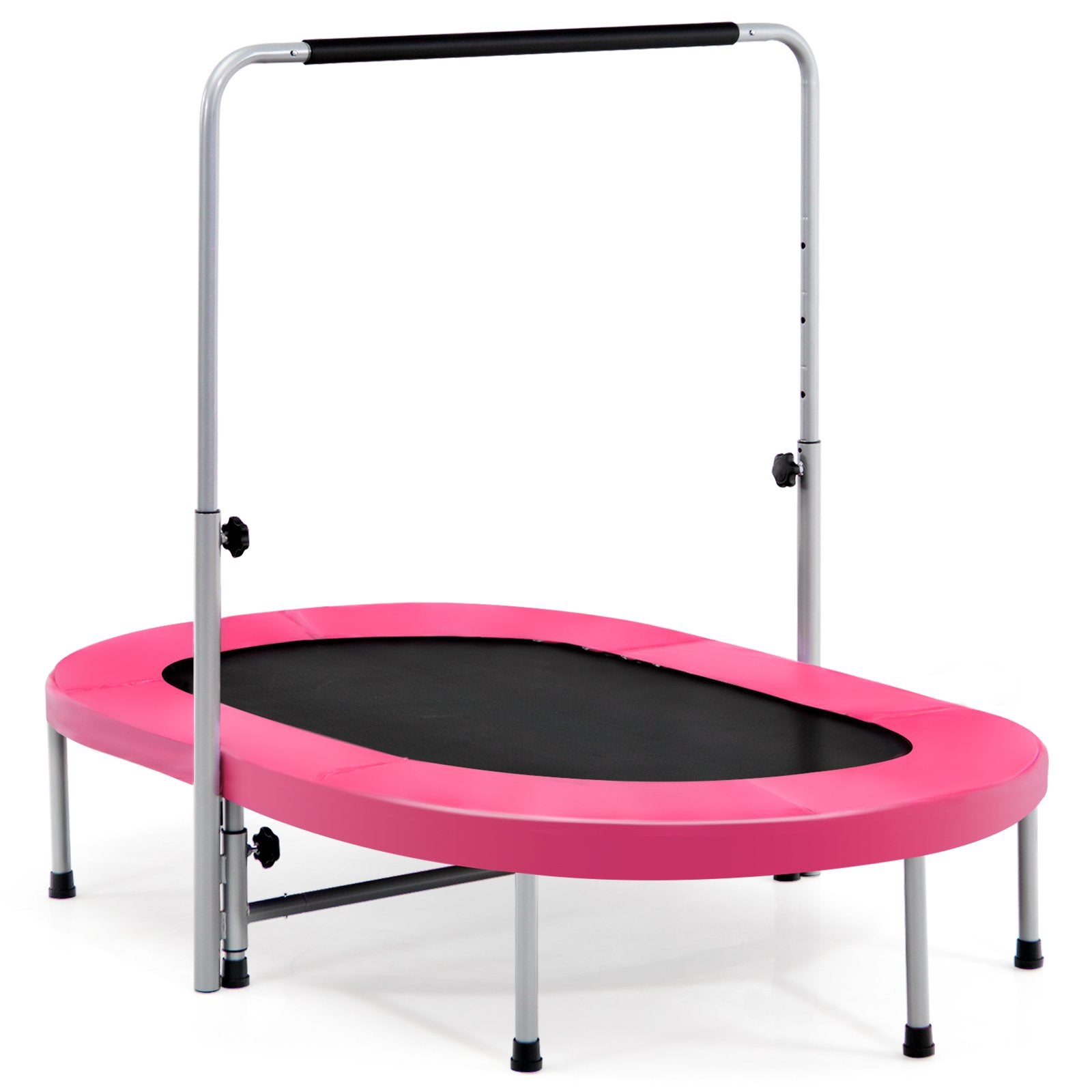 Double Foldable Fitness Trampoline with Adjustable Handrail-Pink