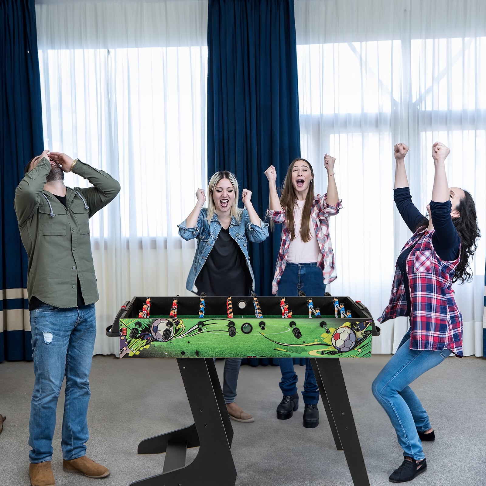 Foldable Foosball Table Game Set with 26 Players and Anti-slip Grips-Green