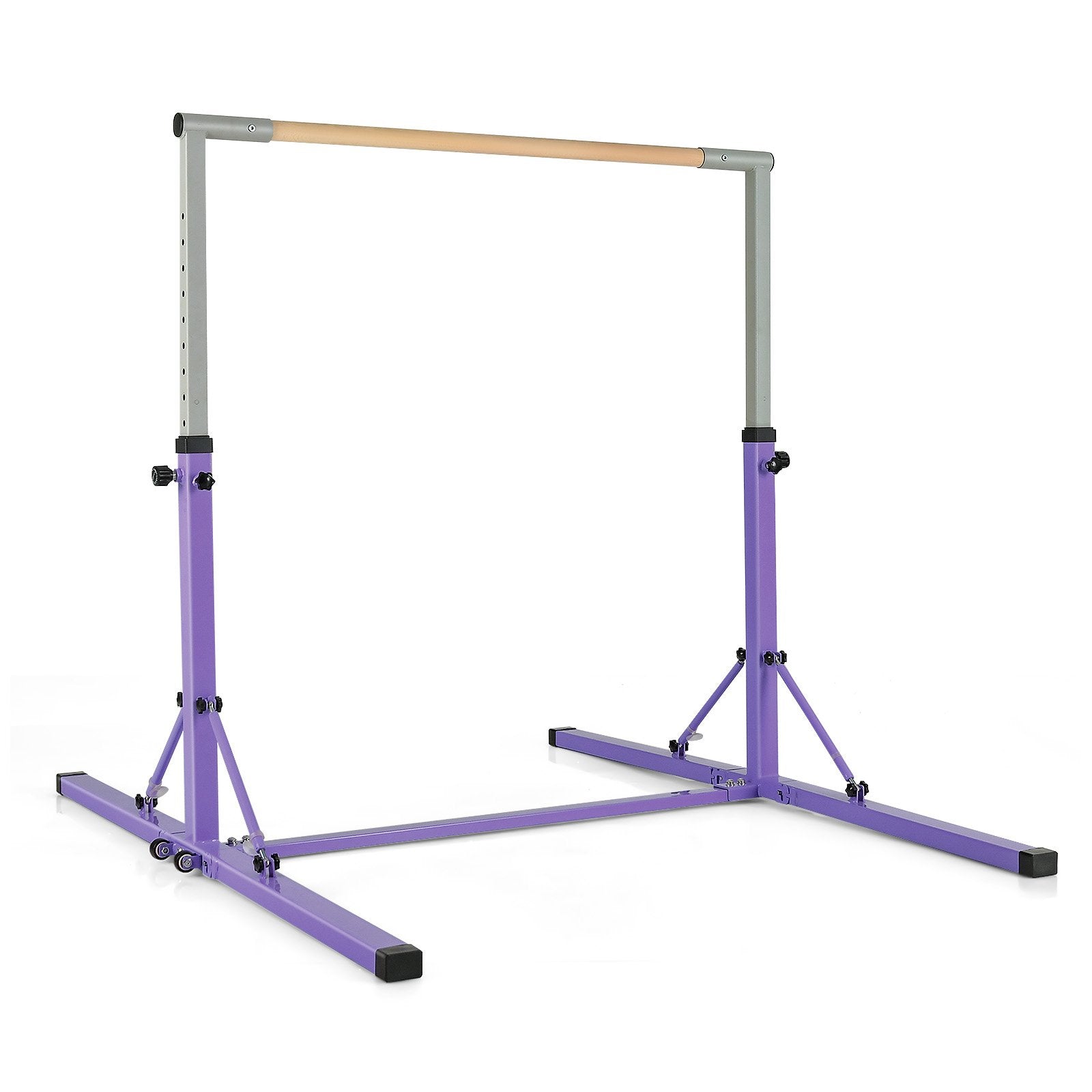 Kids Foldable Gymnastics Bar with 13 Adjustable Height-Purple