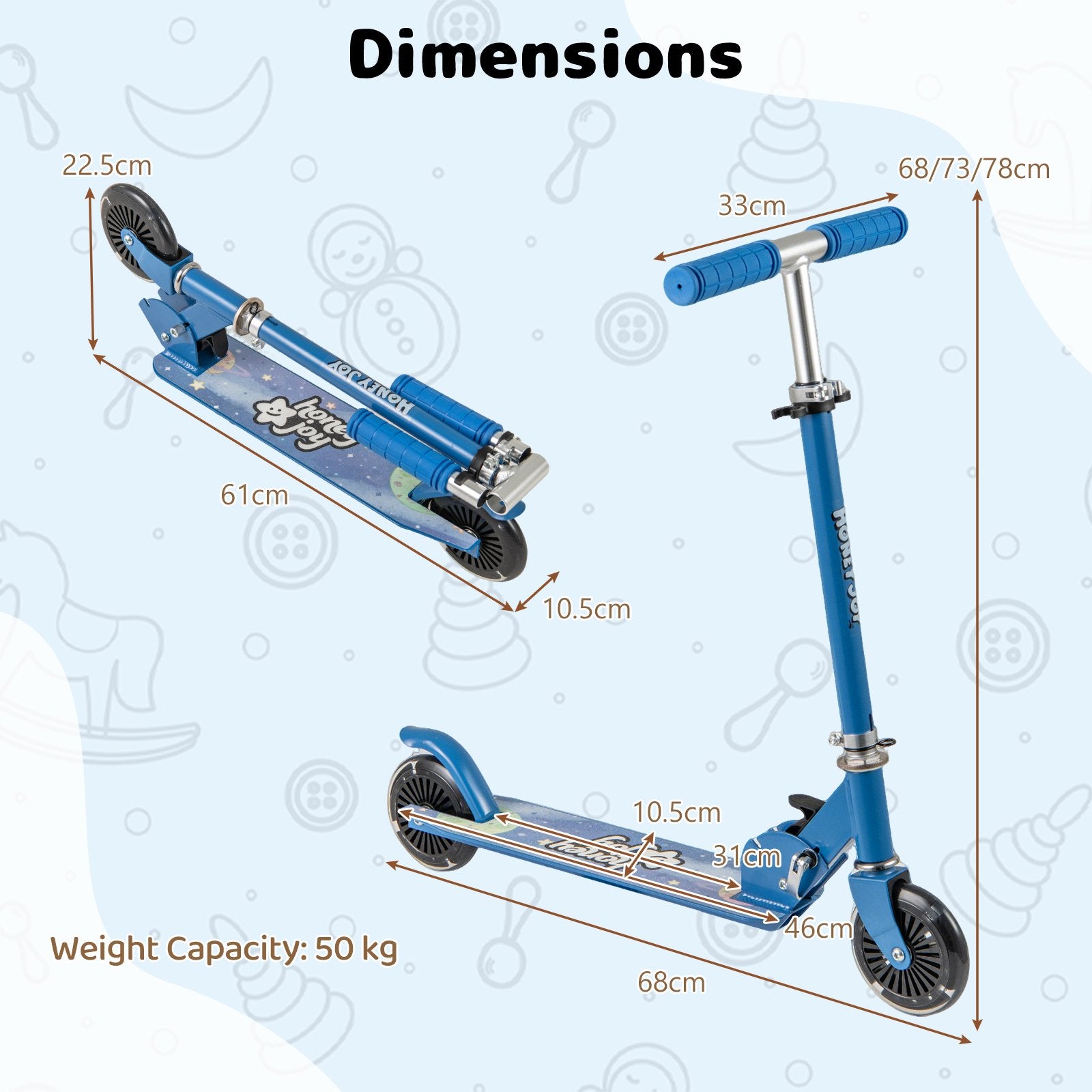 Foldable Kids Scooter Adjustable with Lighted Wheels and Kickstand-Blue