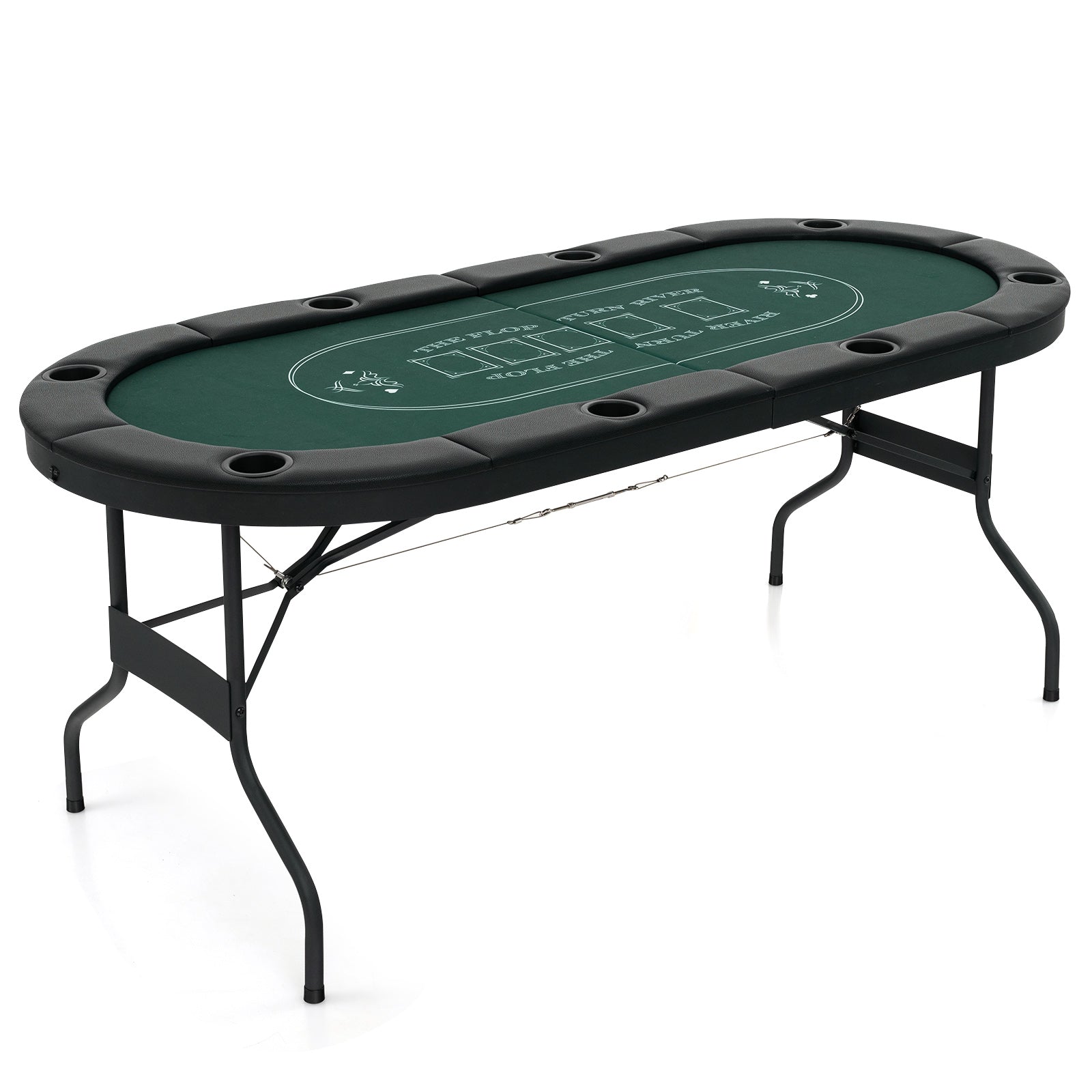 Foldable Poker Table for 8 Players Portable Oval Card Board with Cup Holders-Green