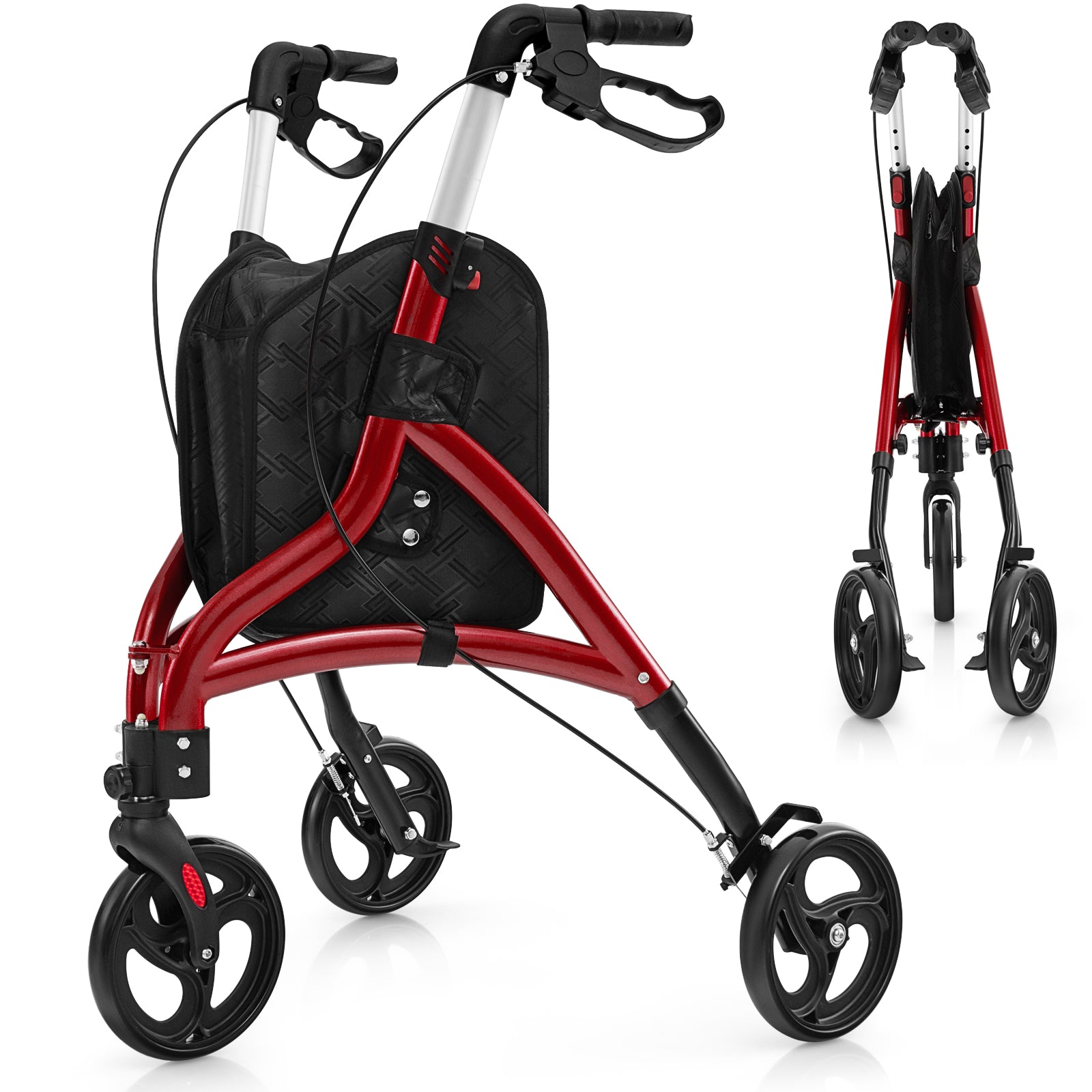 Walker for Seniors Foldable Rollator Walker with Lightweight Aluminum Frame-Red