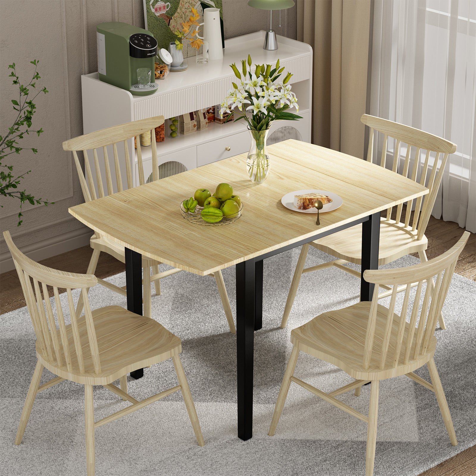 Folding Dining Table Drop Leaf Tables with Solid Wood Legs