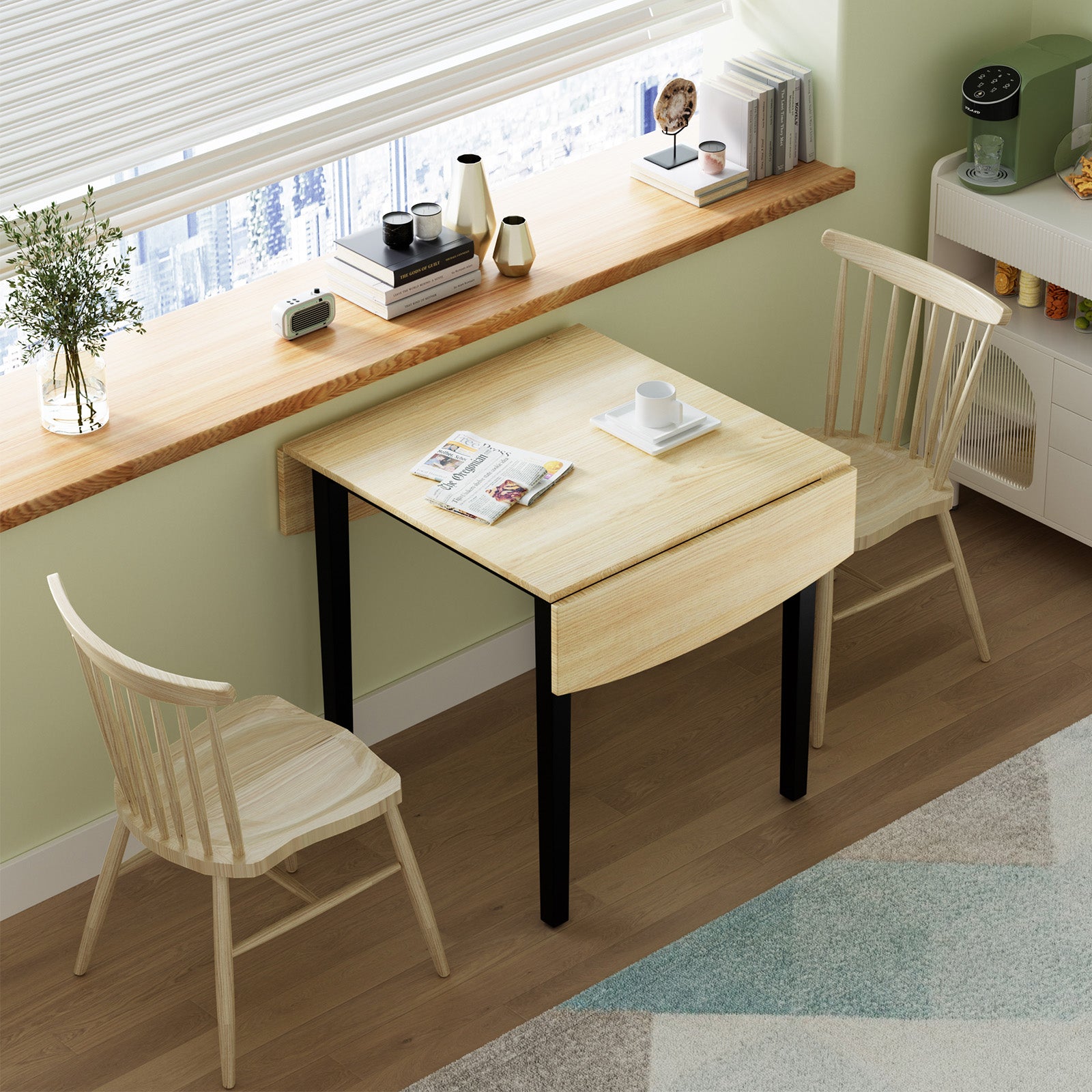 Folding Dining Table Drop Leaf Tables with Solid Wood Legs