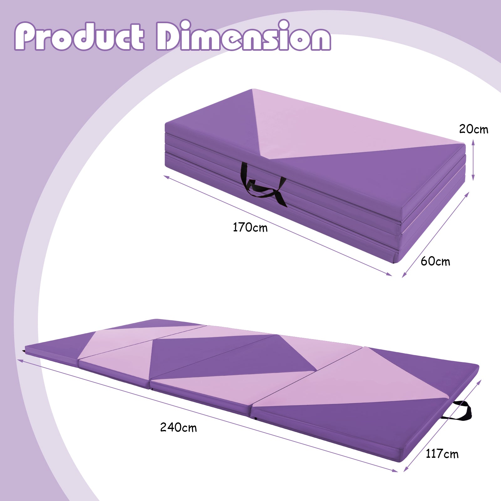 240cm PU Leather Folding Gymnastics Mat-Pink &amp;amp;amp; Purple
