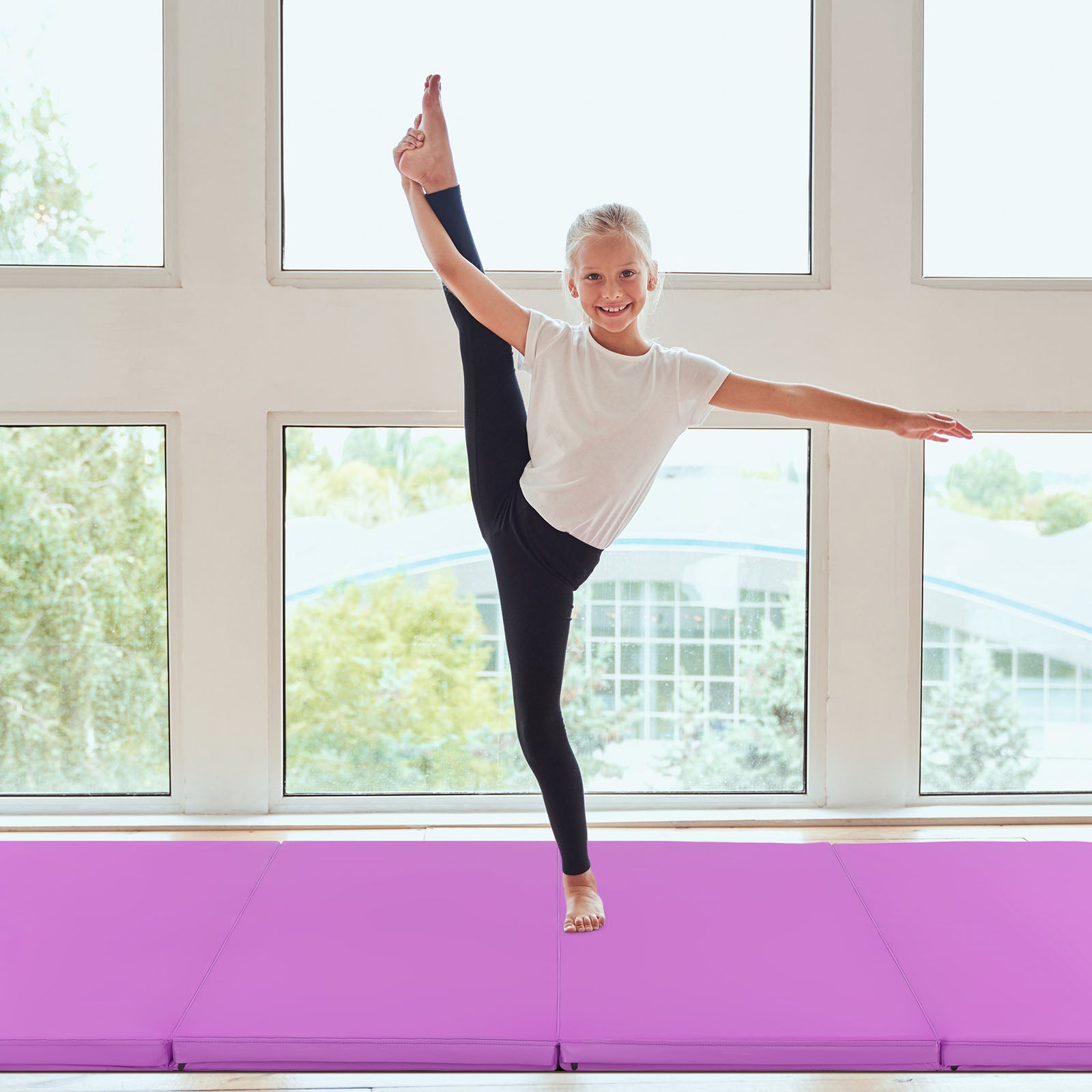 240 x 116 x 5 cm Folding Soft Floor Mat with Carry Handles and Hook &amp; Loop Fasteners-Purple