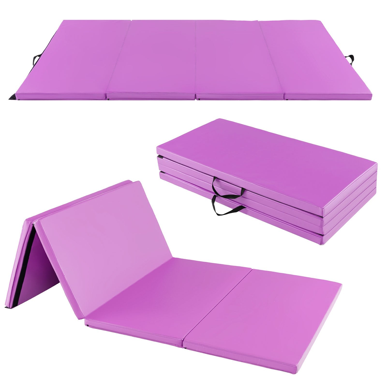 240 x 116 x 5 cm Folding Soft Floor Mat with Carry Handles and Hook &amp; Loop Fasteners-Purple