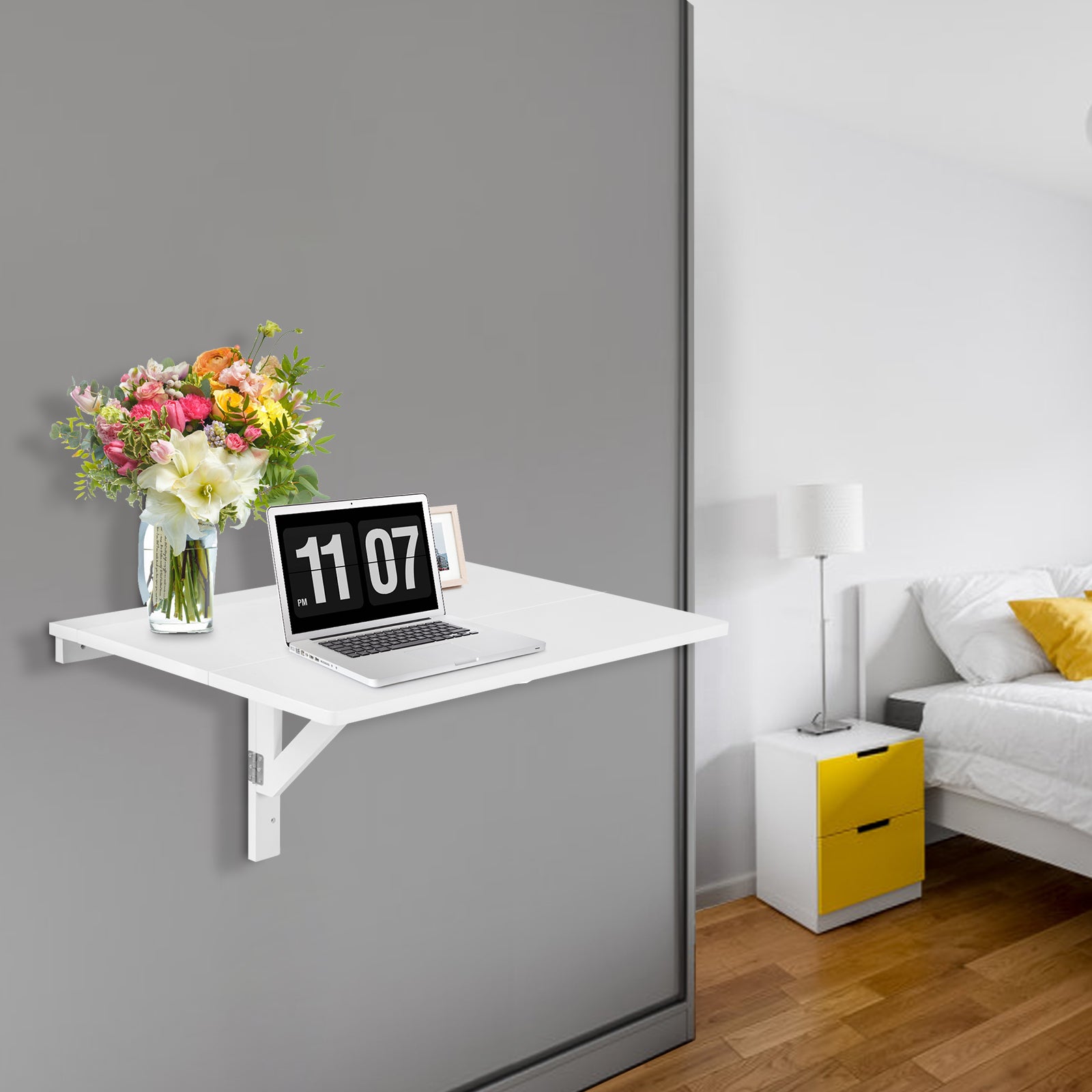 80 x 60 cm Wall Mounted Folding Table Drop-Leaf Floating Writing Desk-White