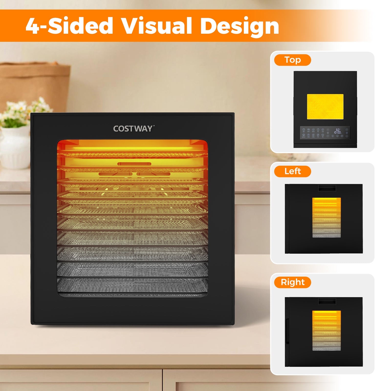 Food Dehydrator with 10 Stainless Steel Trays 10 Presets and 48H Timer-Black