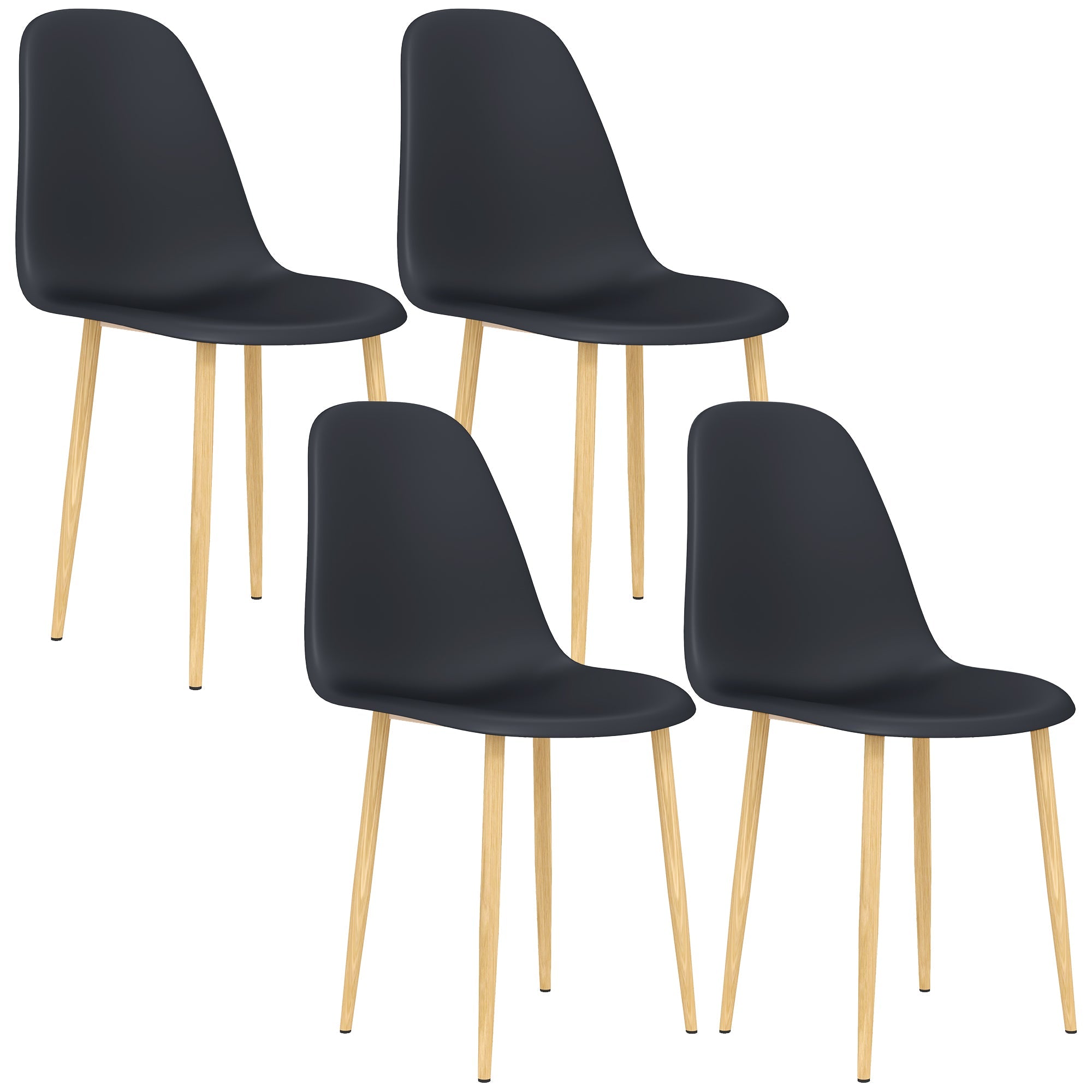 HOMCOM Modern Dining Chairs Set of 4, Kitchen Chairs with Backrest and Steel Legs for Dining Room, Living Room, Black